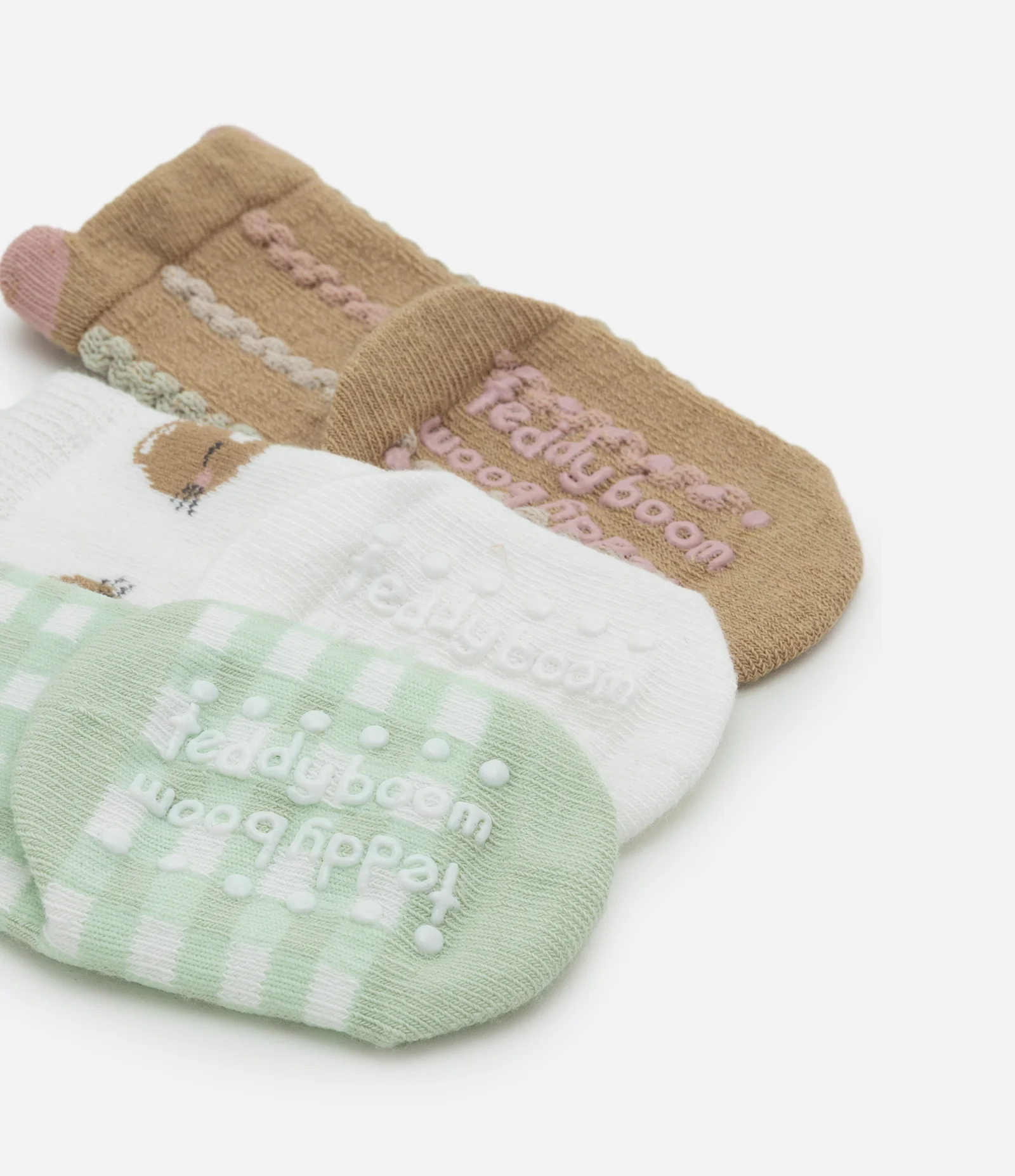 Kit 3 Meias Infantis com Ursinha e Frufru - Tam RN a 12 meses Verde/Branco/Marrom 4