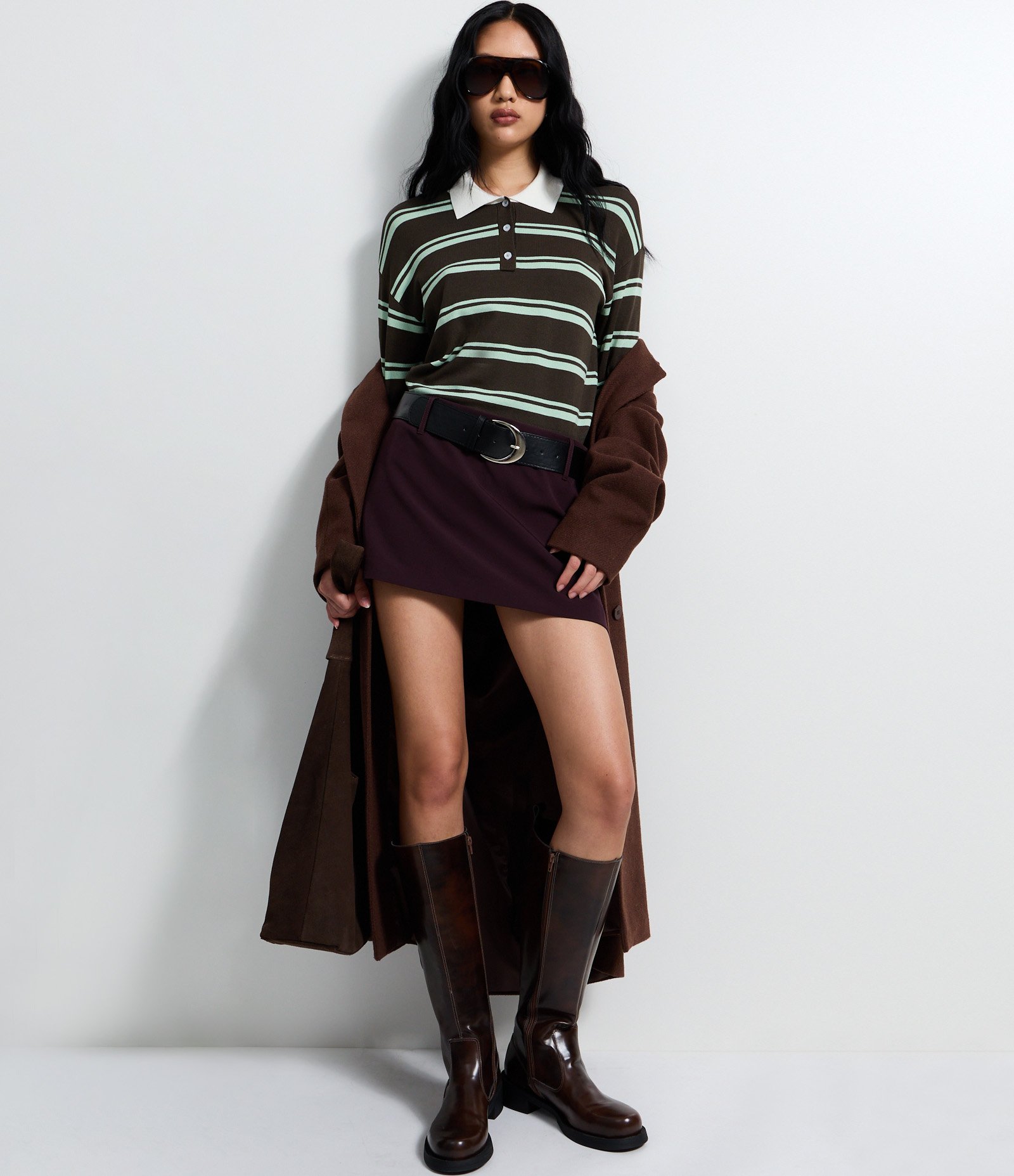 Blusão Slim Polo em Tricô Listrado com Manga Longa Verde 2