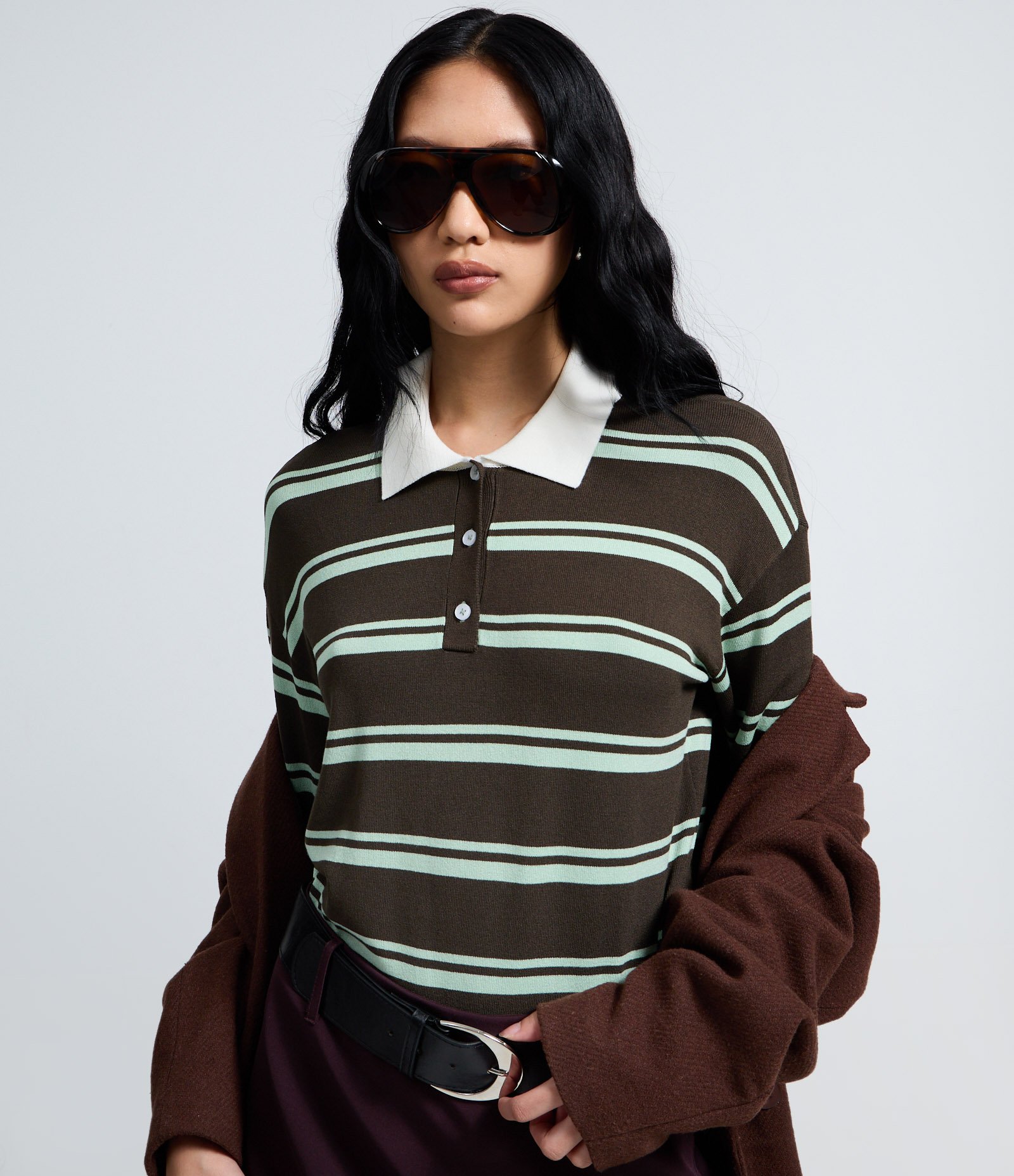 Blusão Slim Polo em Tricô Listrado com Manga Longa Verde 3