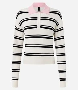 Blusão Slim Polo em Tricô Listrado com Manga Longa