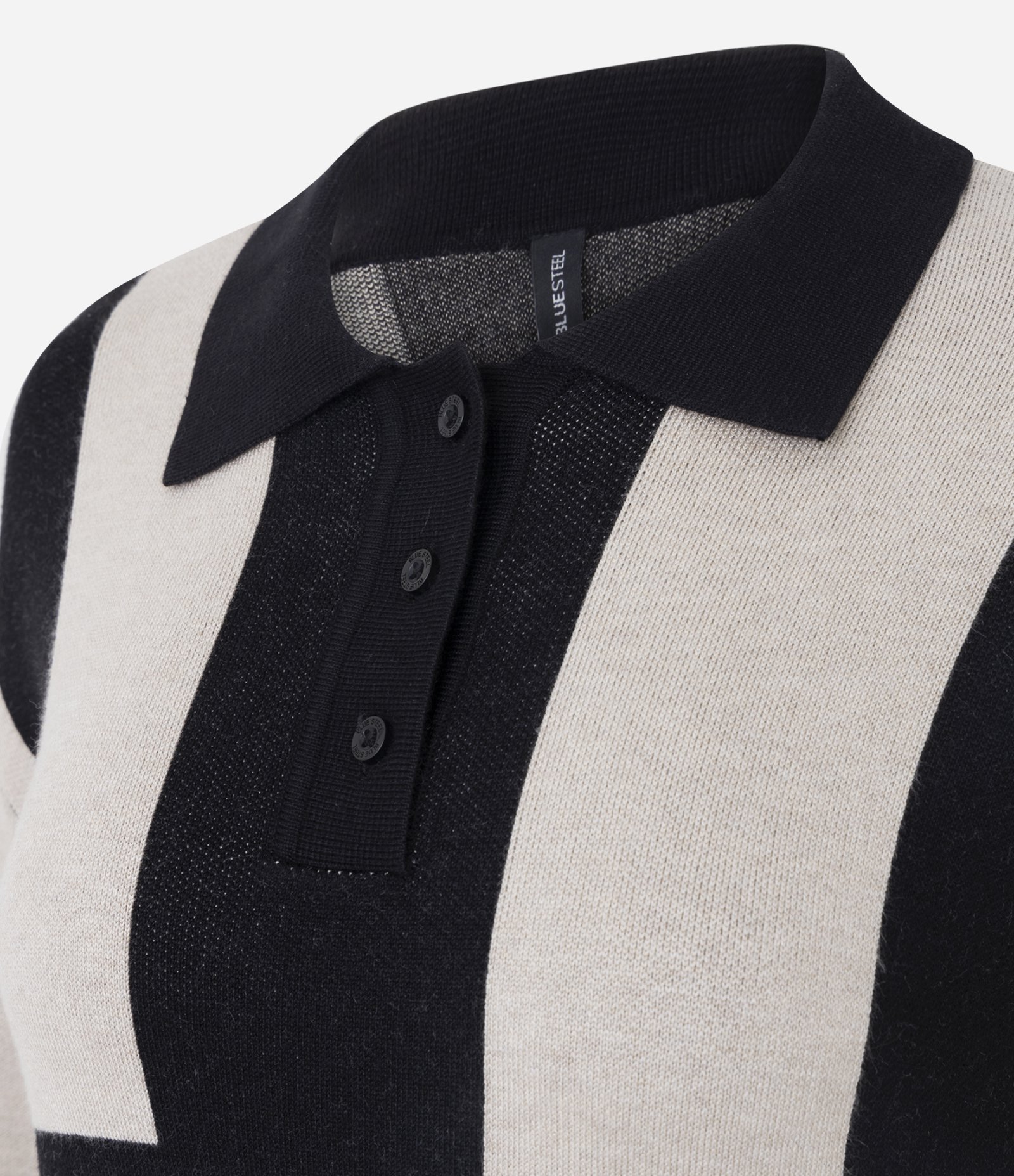 Blusão Oversized Listrado em Tricô com Gola Polo Preto / Branco 2