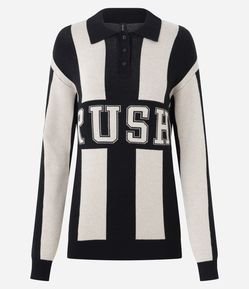 Blusão Oversized Listrado em Tricô com Gola Polo
