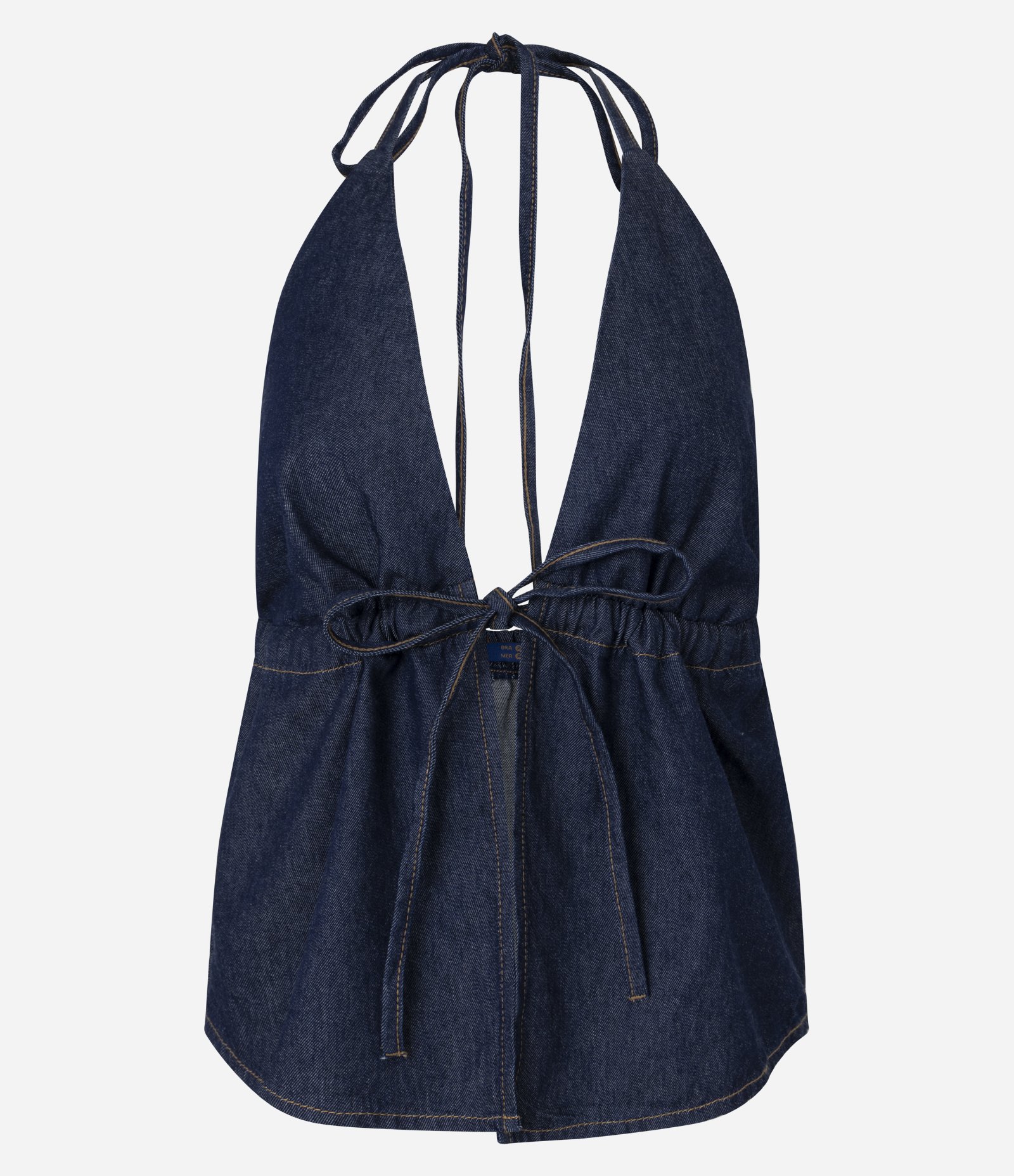 Blusa Frente Única em Jeans com Laço Frontal Azul 4