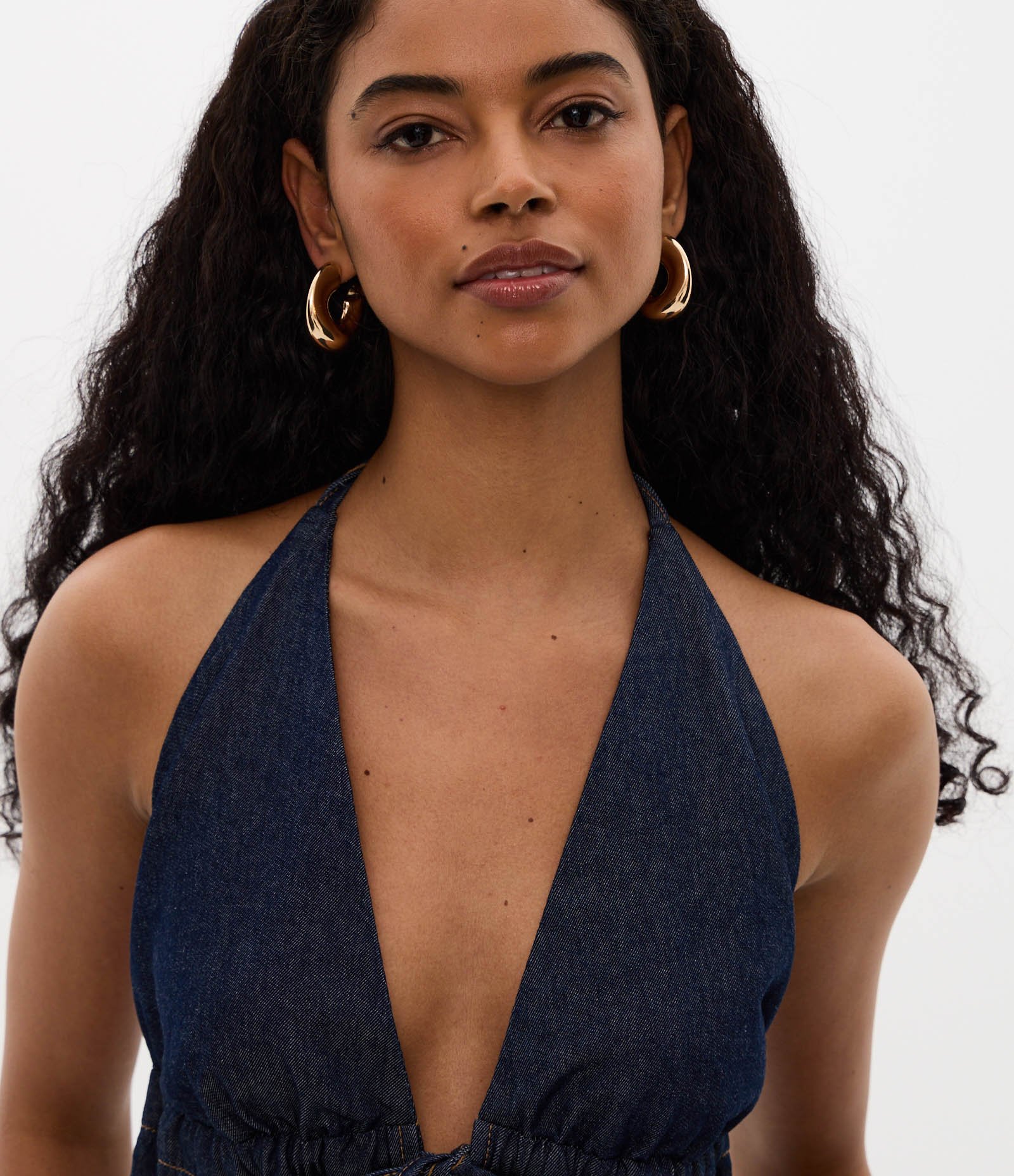 Blusa Frente Única em Jeans com Laço Frontal Azul 3