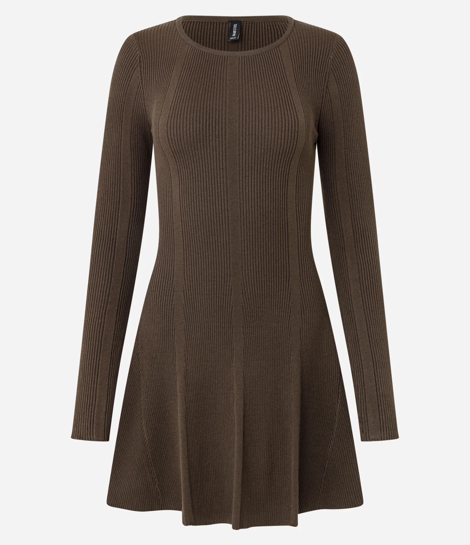 Vestido Skater Manga Longa em Tricô Canelado Marrom 5