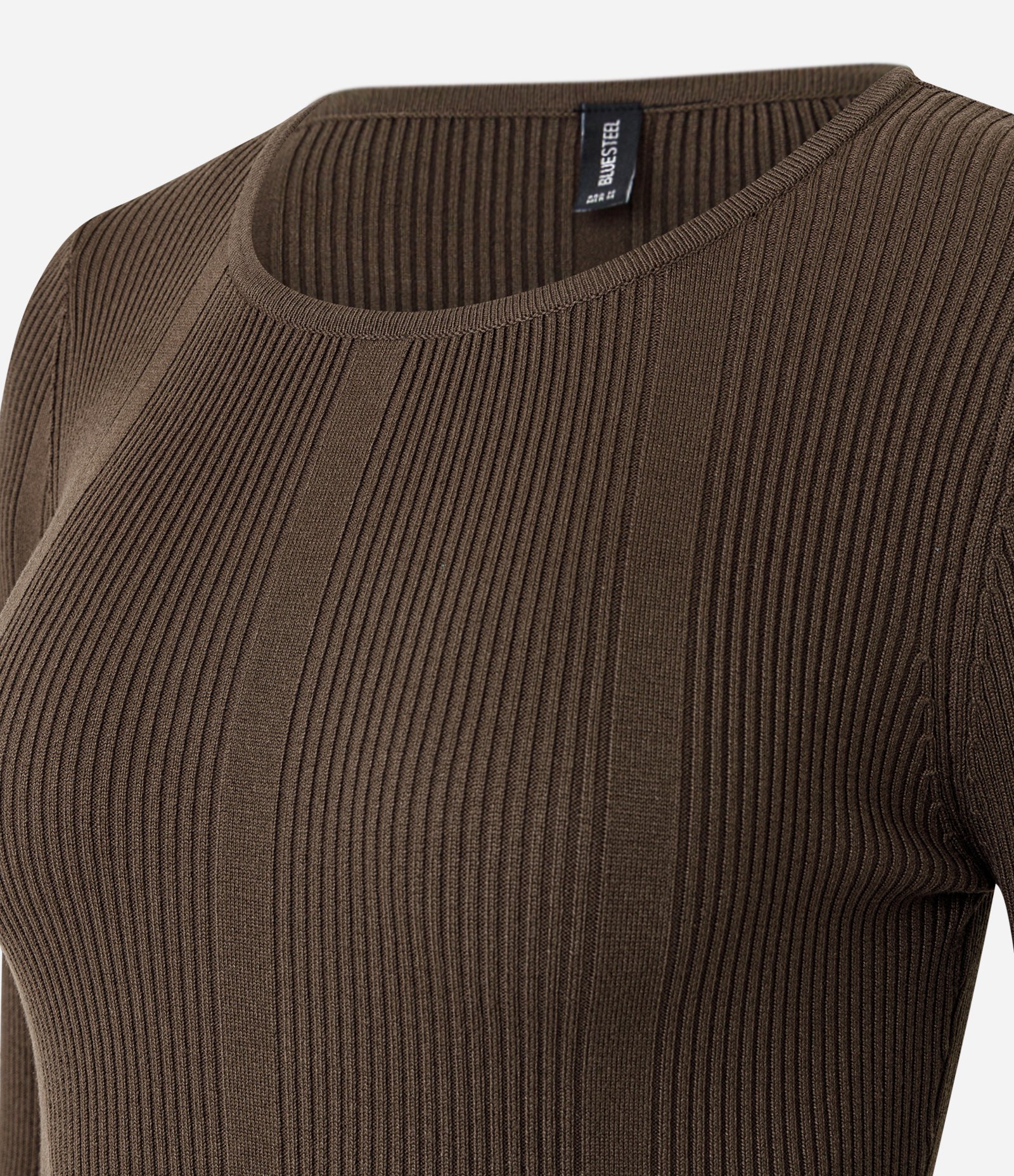 Vestido Skater Manga Longa em Tricô Canelado Marrom 6