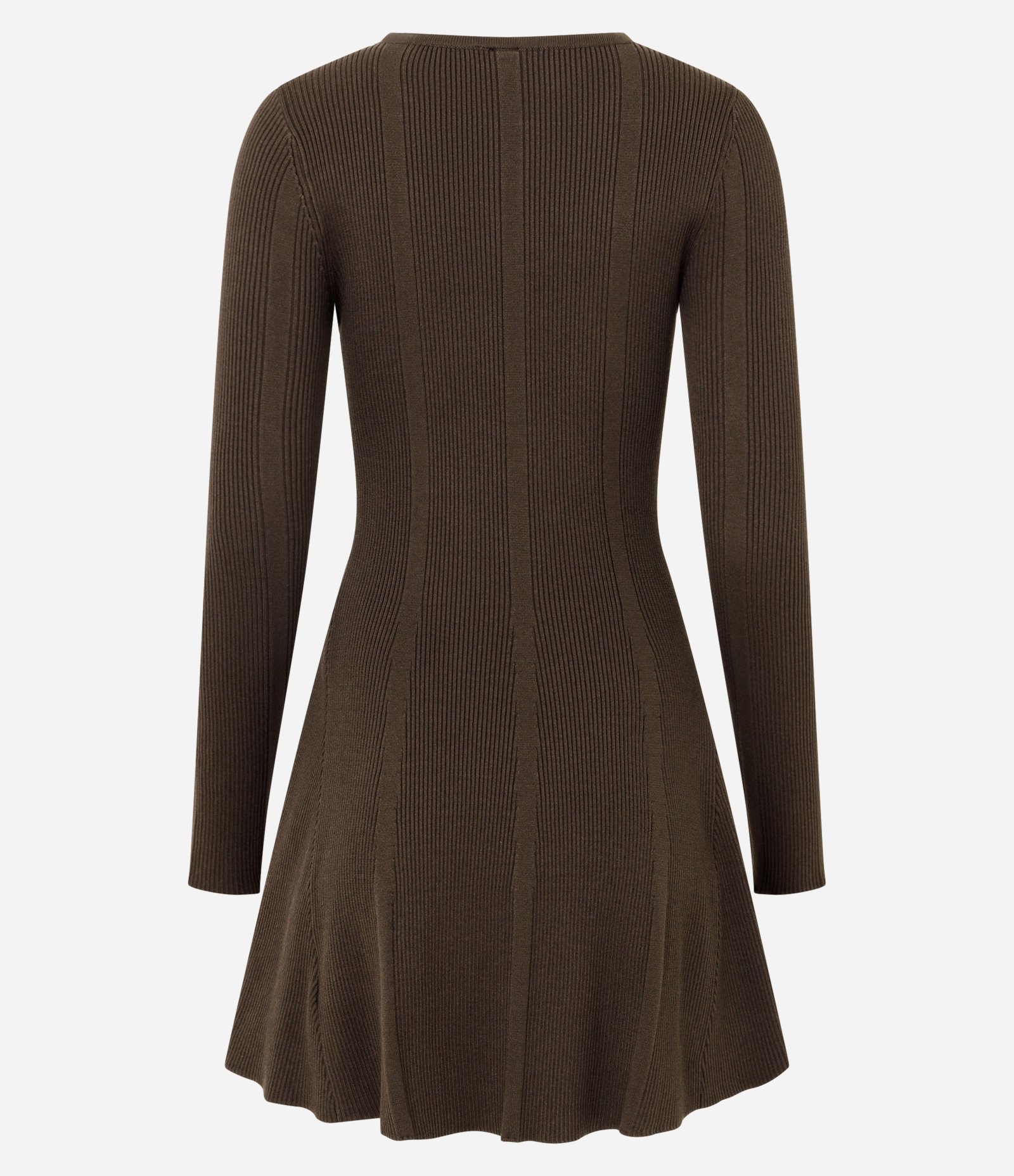 Vestido Skater Manga Longa em Tricô Canelado Marrom 7
