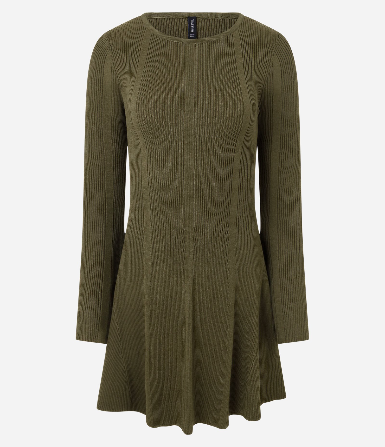 Vestido Skater Manga Longa em Tricô Canelado Verde 5