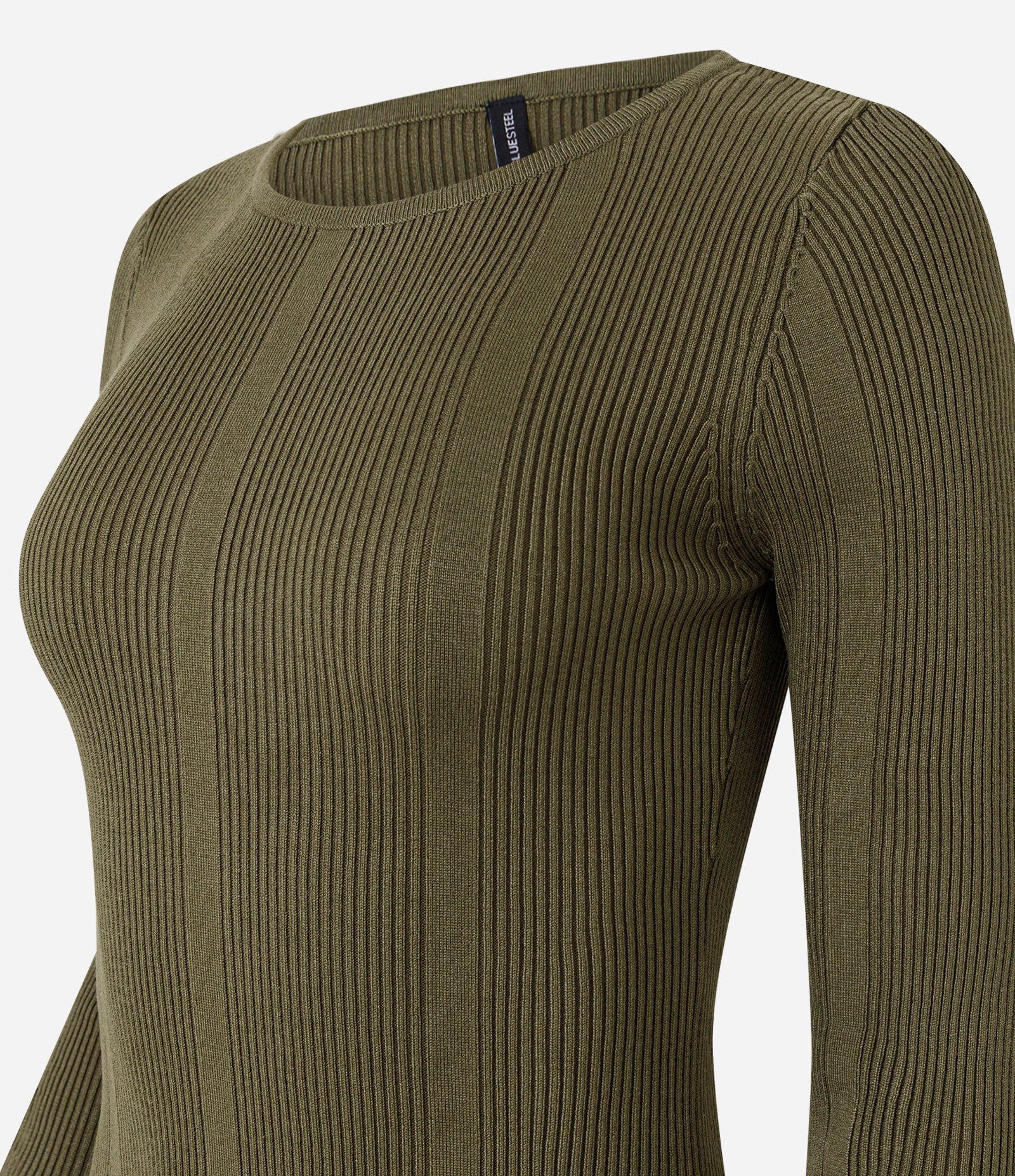 Vestido Skater Manga Longa em Tricô Canelado Verde 6