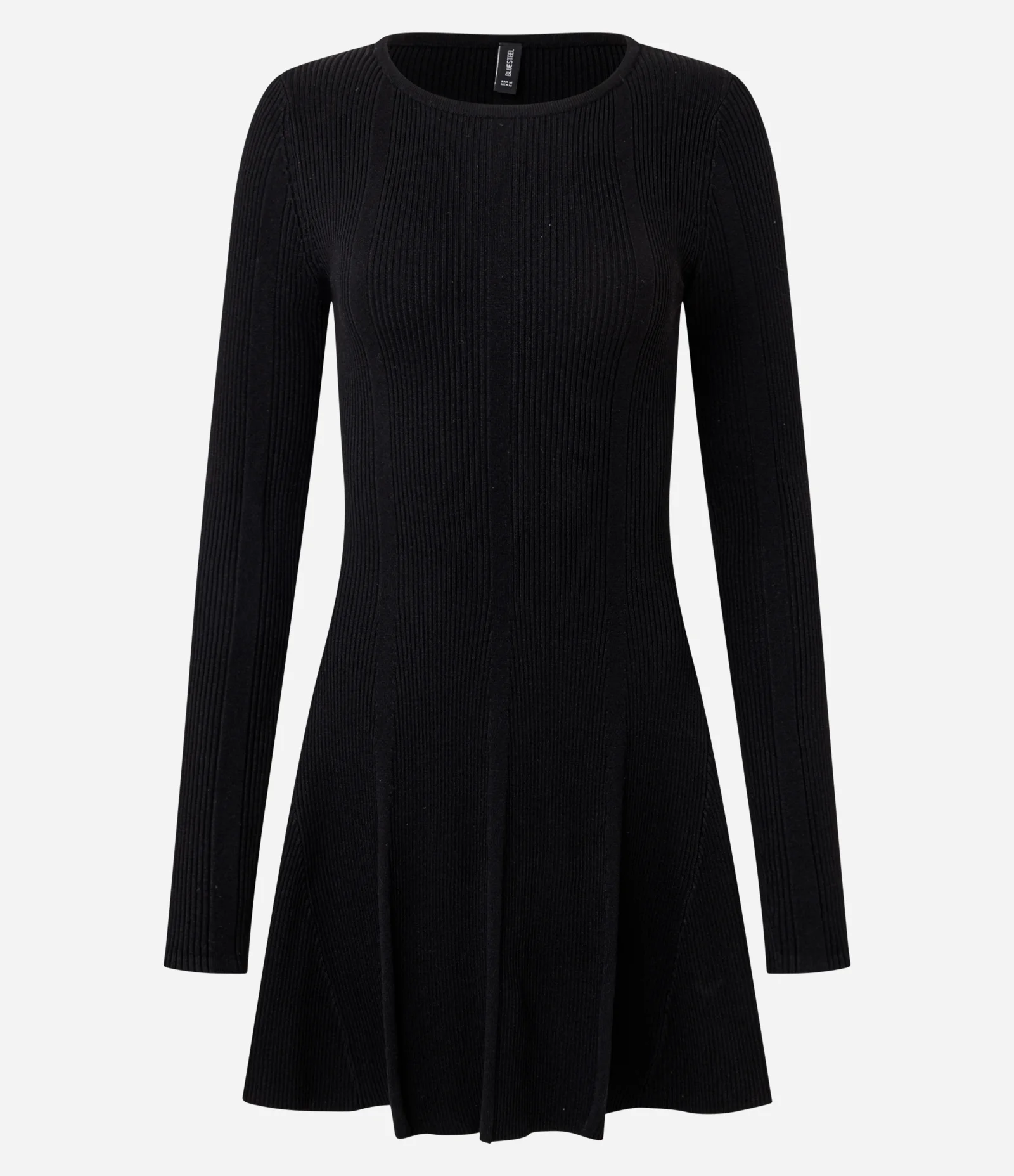 Vestido Skater Manga Longa em Tricô Canelado Preto 5