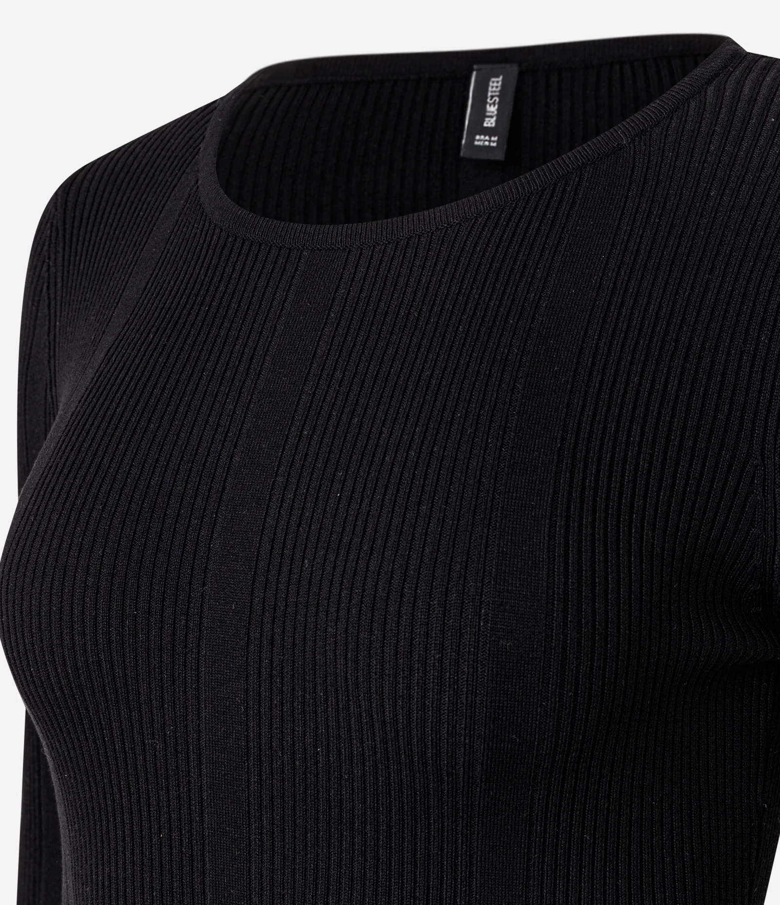 Vestido Skater Manga Longa em Tricô Canelado Preto 6