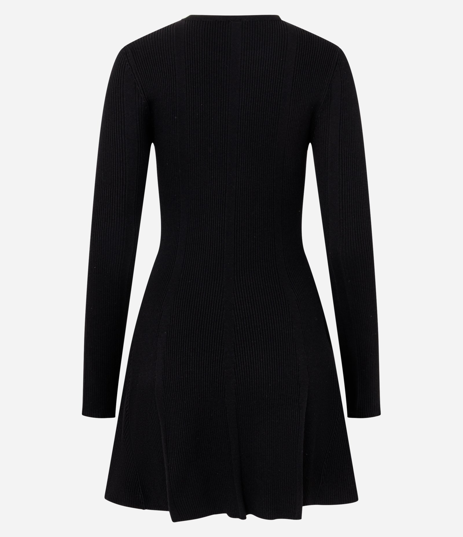 Vestido Skater Manga Longa em Tricô Canelado Preto 7