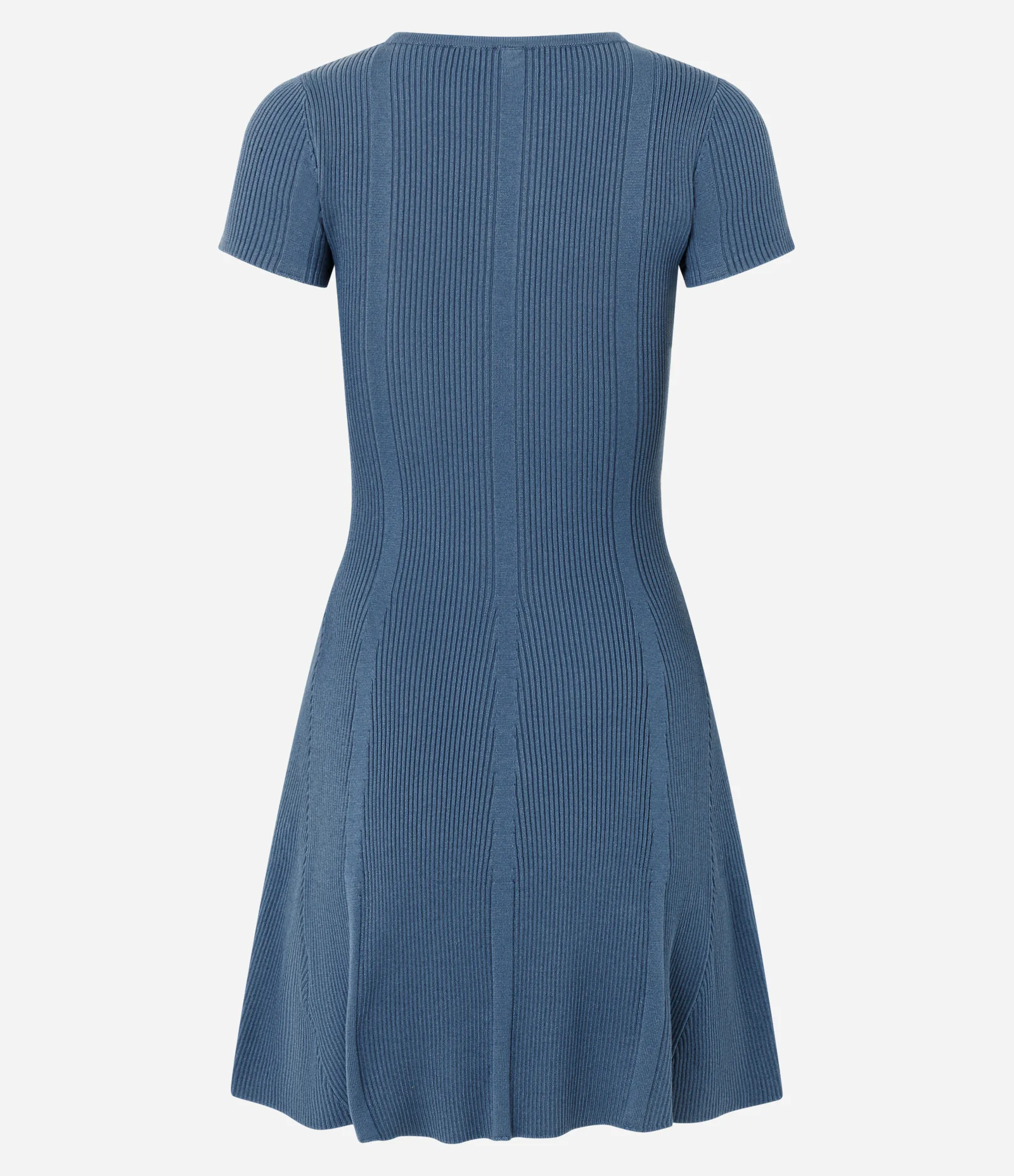 Vestido em Tricô Ajustado com Manga Curta Canelada Azul 7