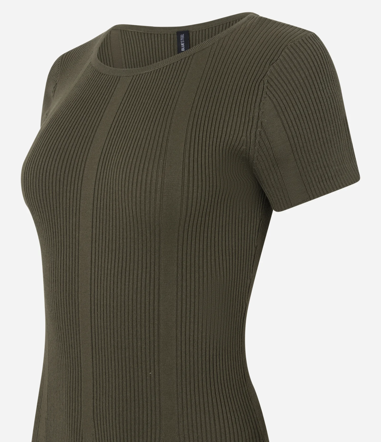 Vestido em Tricô Ajustado com Manga Curta Canelada Verde Musgo 6