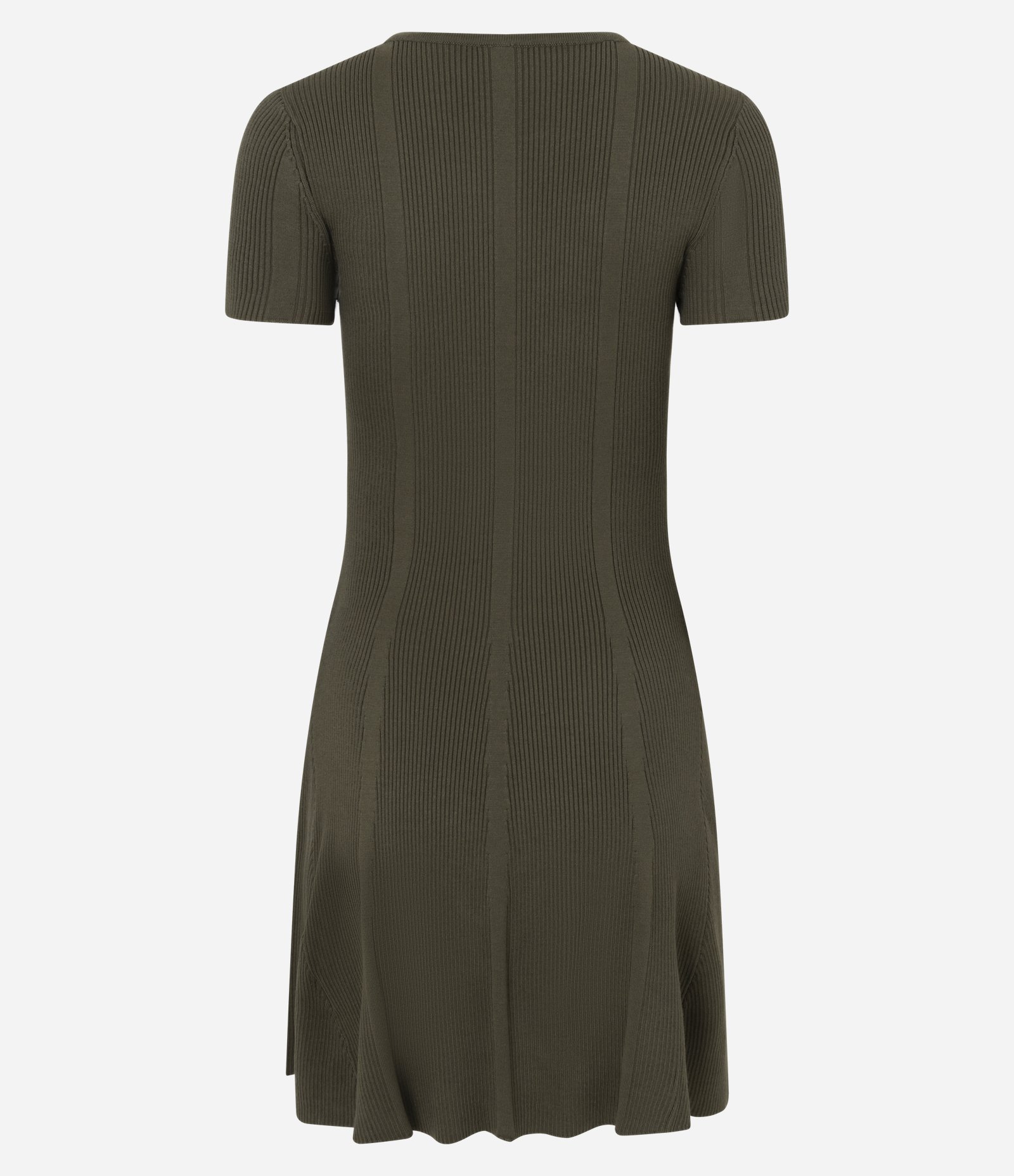 Vestido em Tricô Ajustado com Manga Curta Canelada Verde Musgo 7