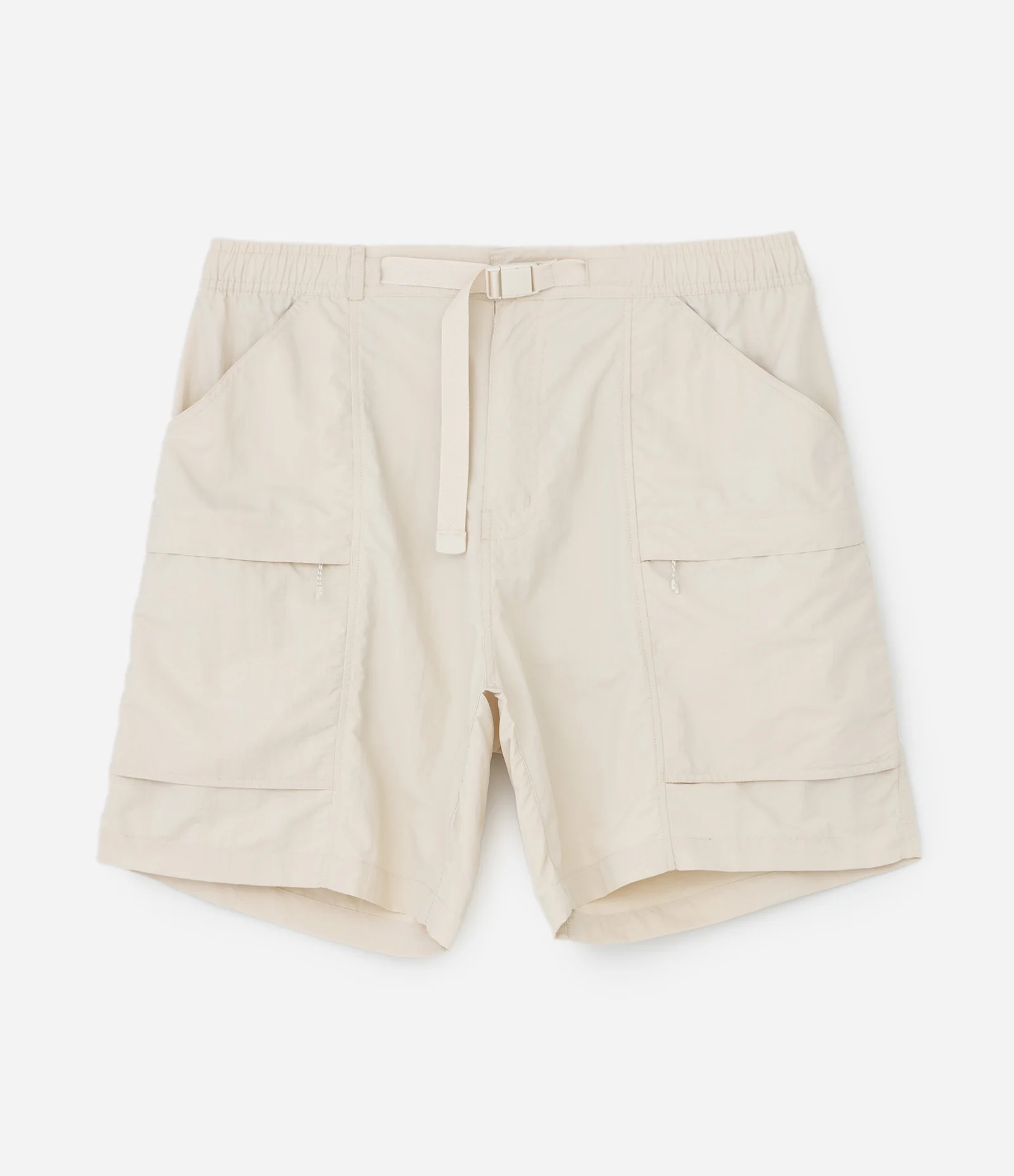 Bermuda Cargo em Tecido Tecnológico Lisa com Cós Elástico e Cinto Bege 1