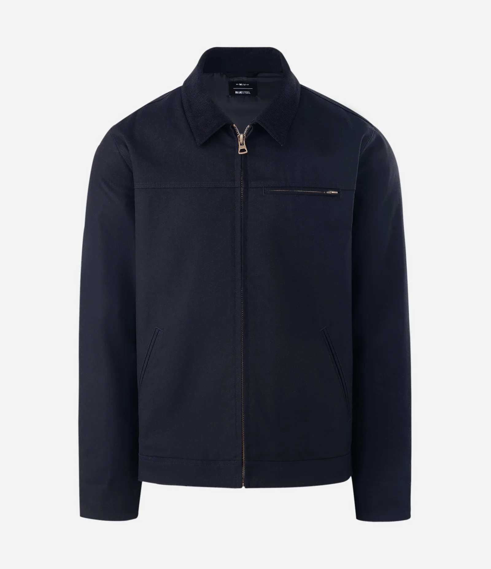 Jaqueta Trucker em Sarja com Gola de Veludo Contrastante e Bolsos Preto 1