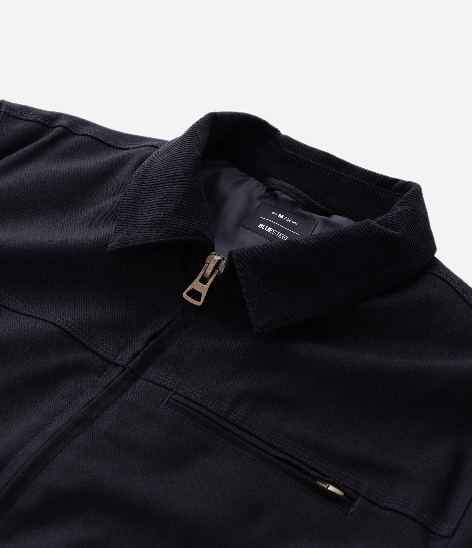 Jaqueta Trucker em Sarja com Gola de Veludo Contrastante e Bolsos Preto 8