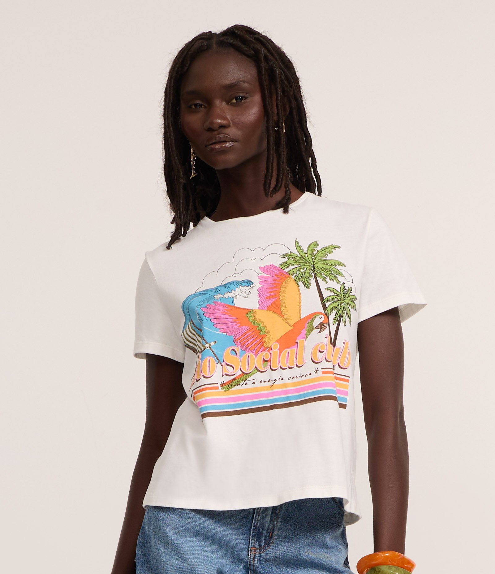 Camiseta em Algodão com Estampa Rio Social Club Branco 1