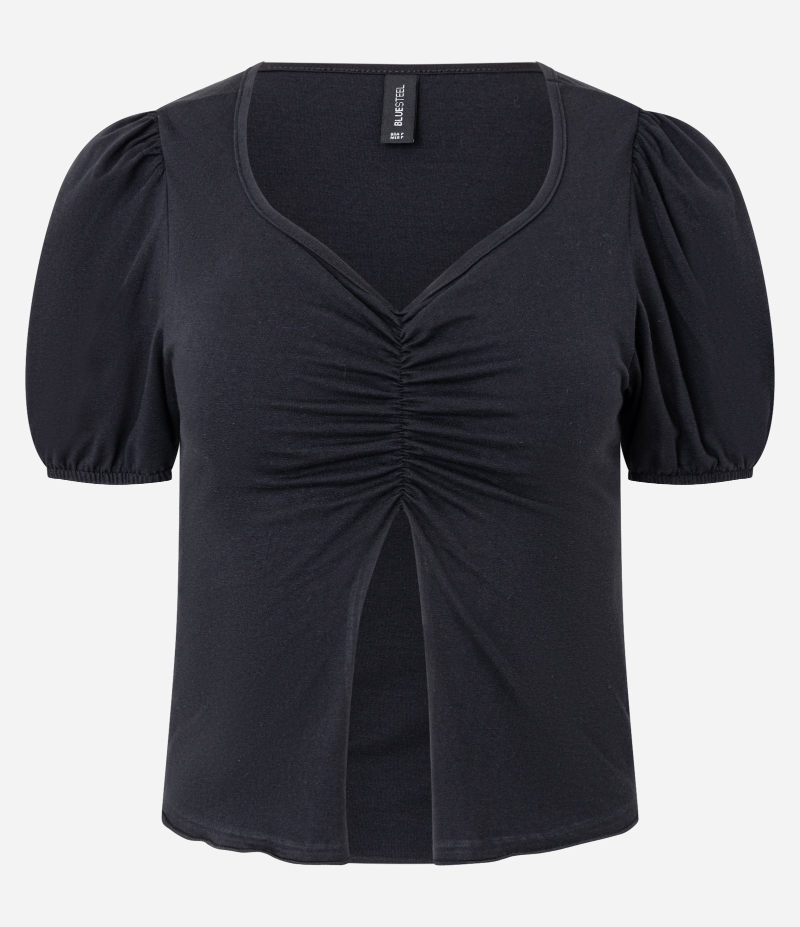 Blusa em Algodão com Detalhe Franzido e Fenda Frontal Preto 4