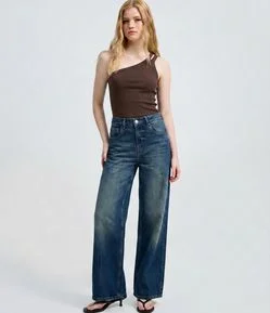 Blusa em Ribana com Um Ombro Só e Alça Dupla
