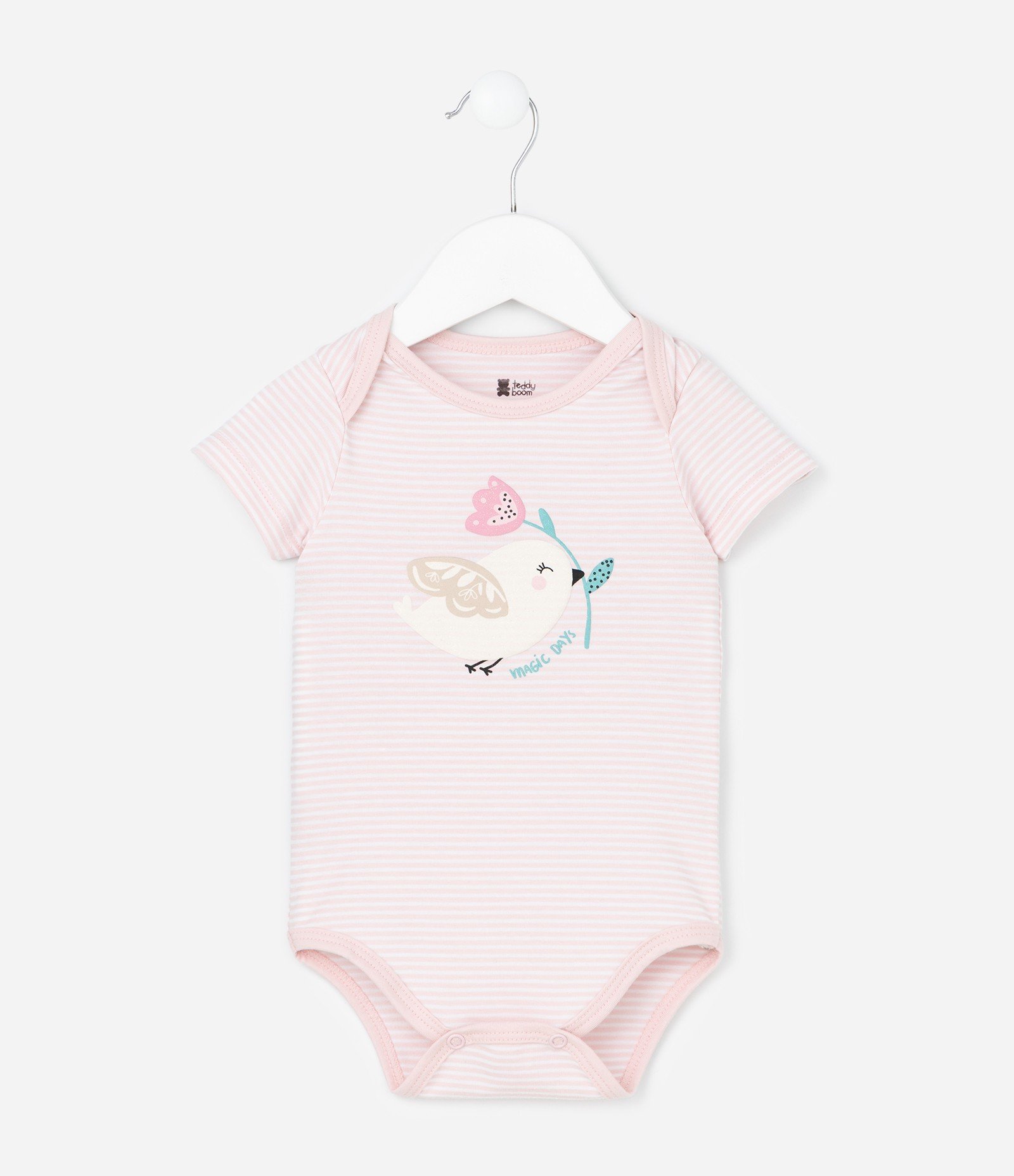 Body Infantil com Estampa de Pássaro e Listras - Tam RN a 18 Meses Rosa 2