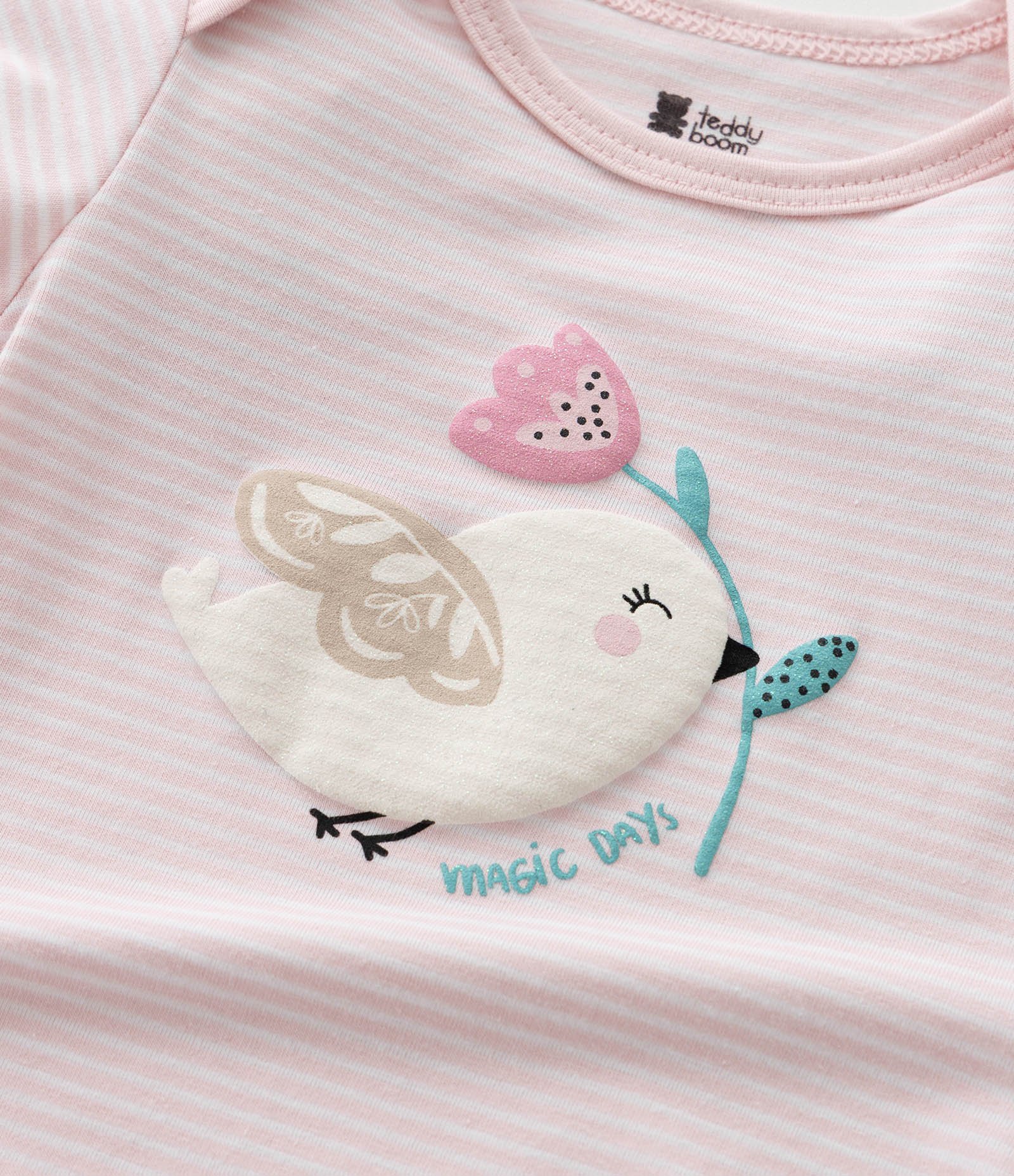 Body Infantil com Estampa de Pássaro e Listras - Tam RN a 18 Meses Rosa 7