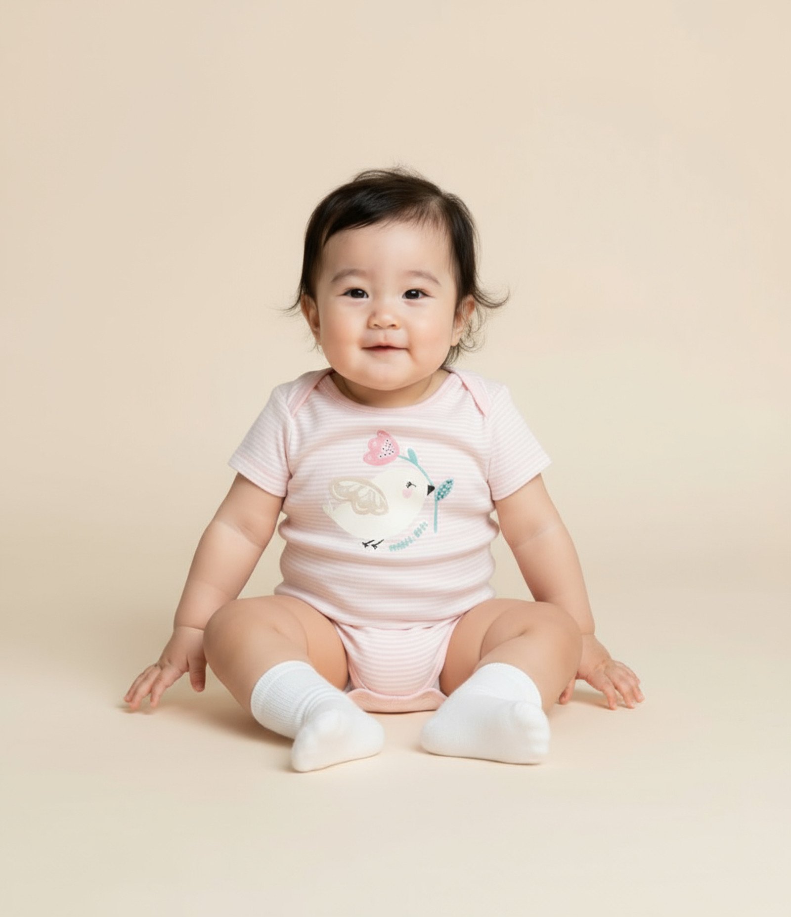 Body Infantil com Estampa de Pássaro e Listras - Tam RN a 18 Meses Rosa 1