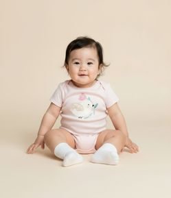 Body Infantil com Estampa de Pássaro e Listras - Tam RN a 18 Meses