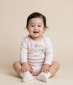 Body Infantil com Estampa Pássaro e Flor - Tam RN a 18 meses