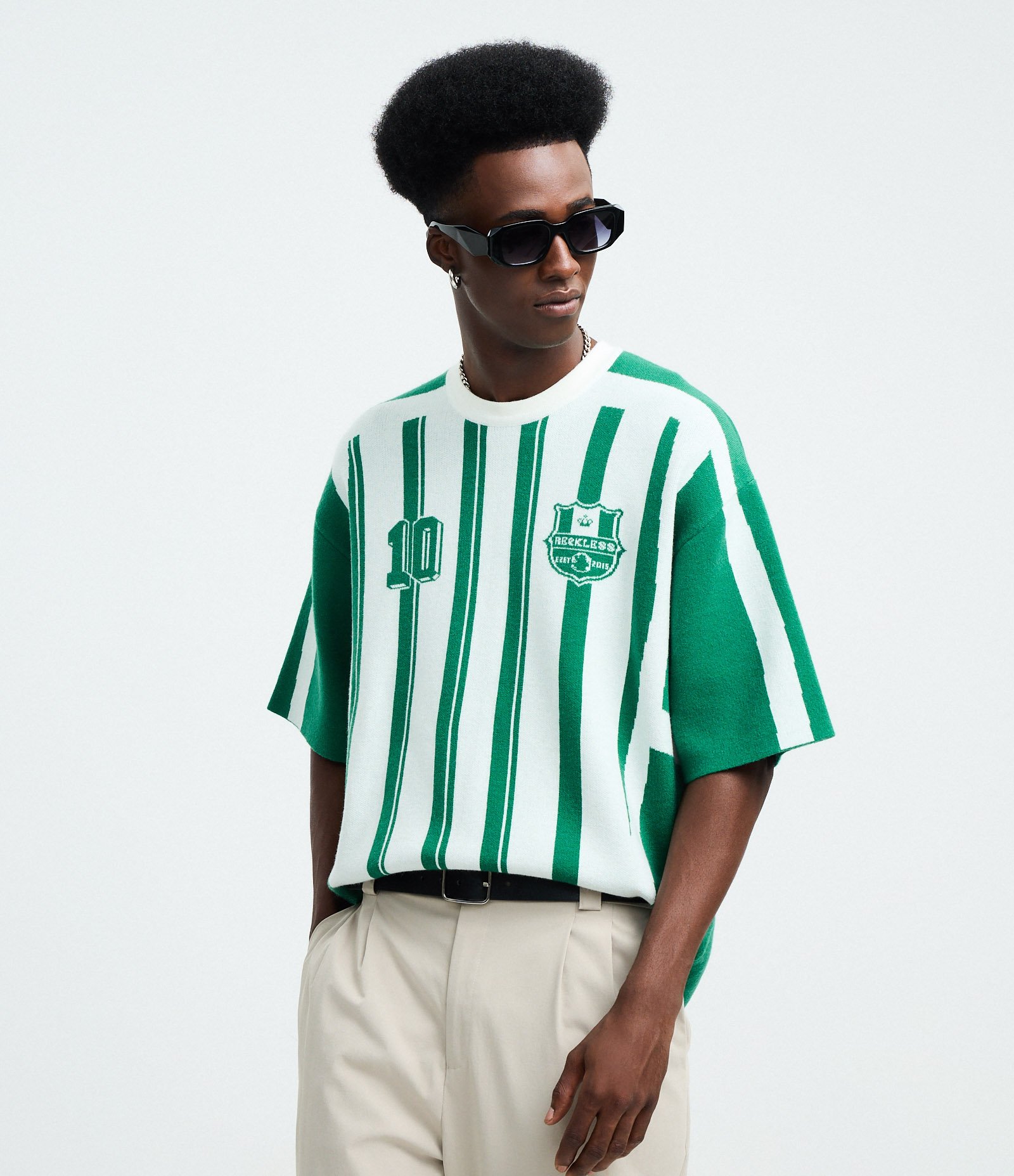 Camiseta em Tricô Listrada Reckless Branco/Verde 1