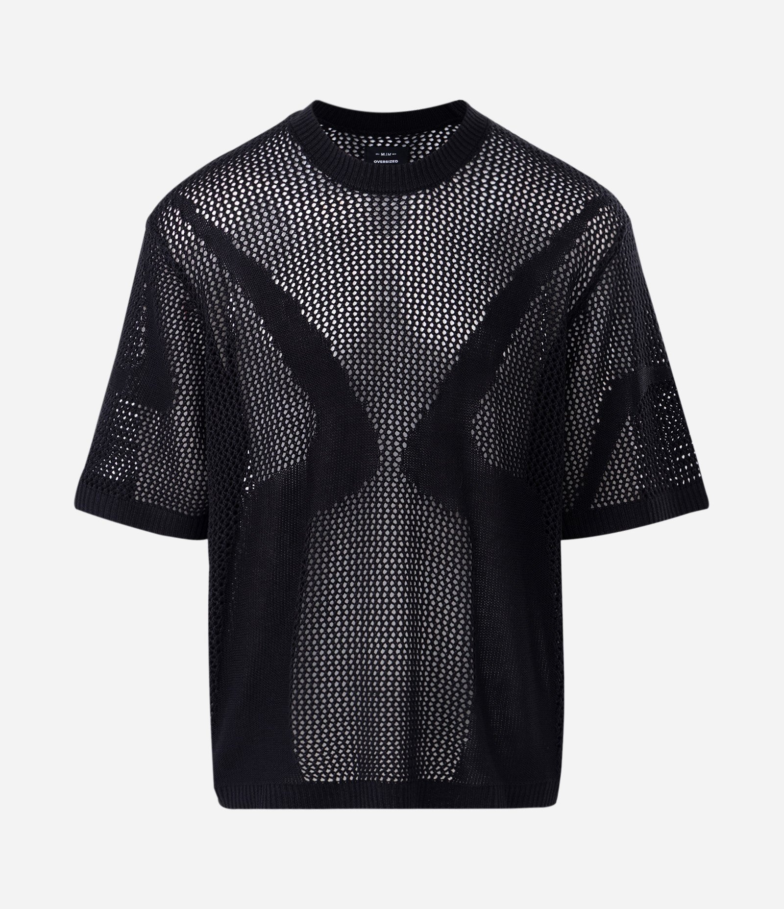 Camiseta Oversized Manga Curta Efeito Tricô e Jacquard com Padrões Preto 5