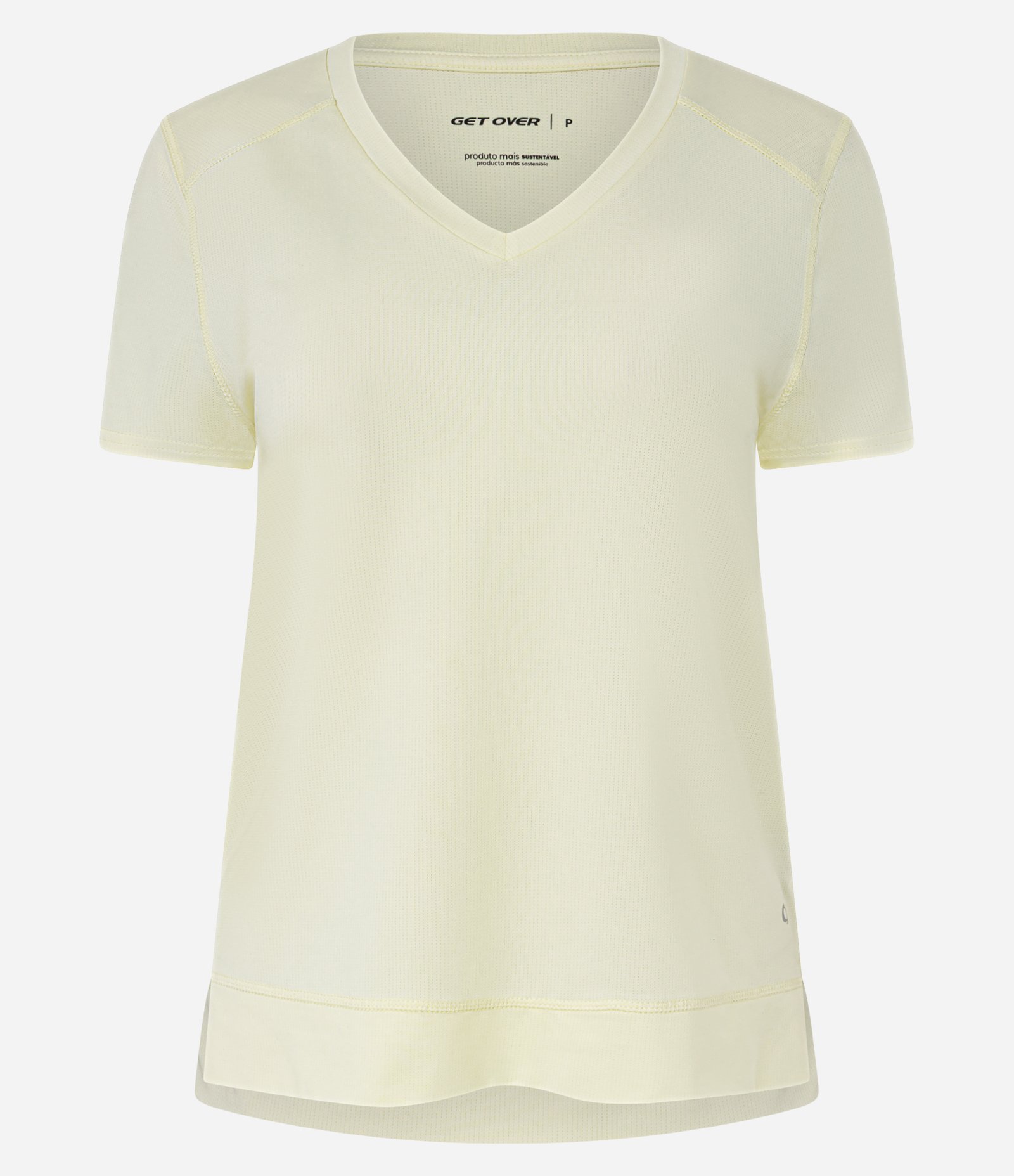 Camiseta Esportiva em Microfibra Furadinha com Barra Mullet Amarelo Claro 4