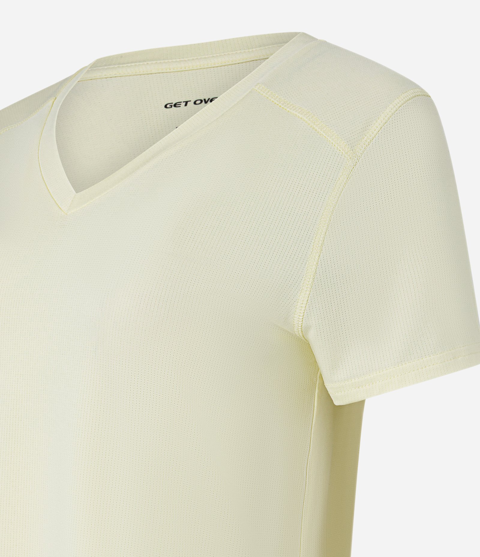Camiseta Esportiva em Microfibra Furadinha com Barra Mullet Amarelo Claro 5