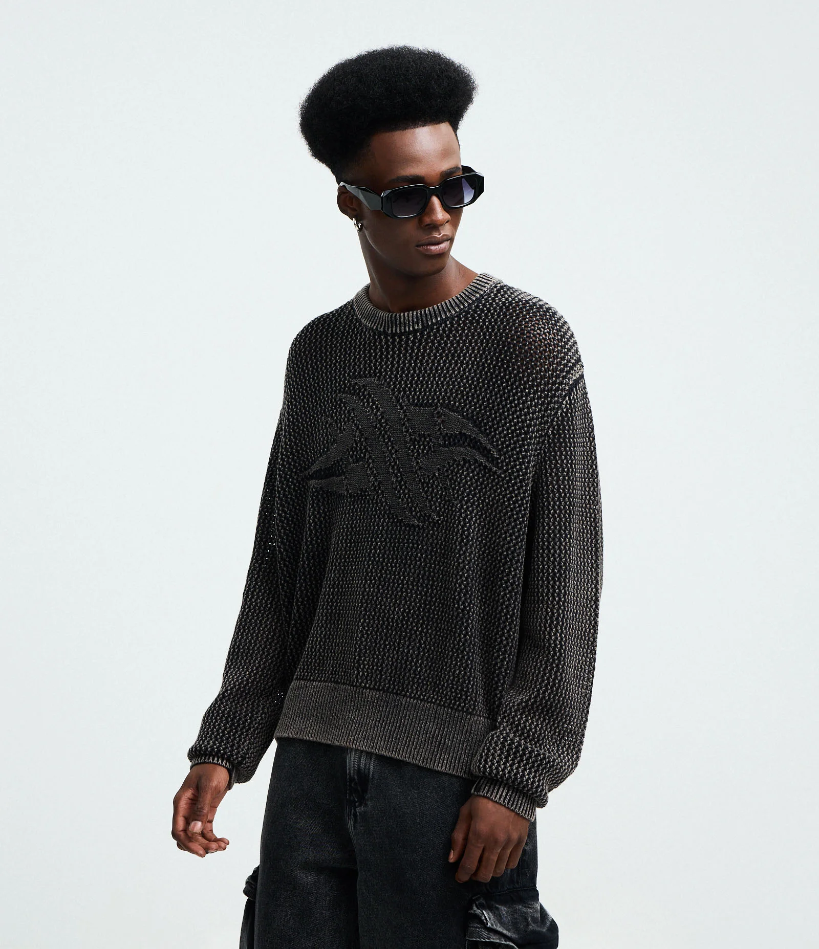 Suéter em Tricô Texturizado com Detalhe Jacquard Localizado Cinza Metalizado 1