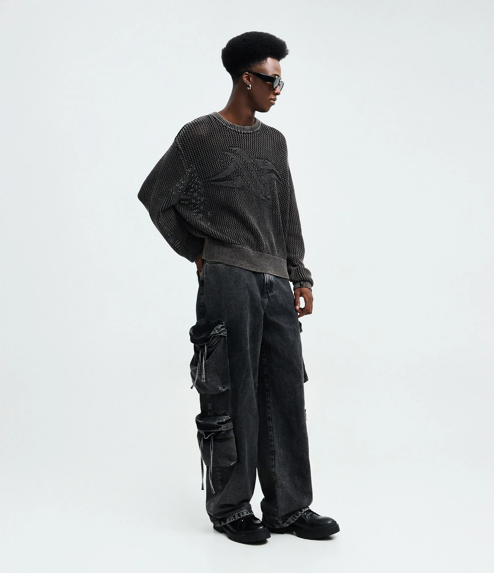 Suéter em Tricô Texturizado com Detalhe Jacquard Localizado Cinza Metalizado 2