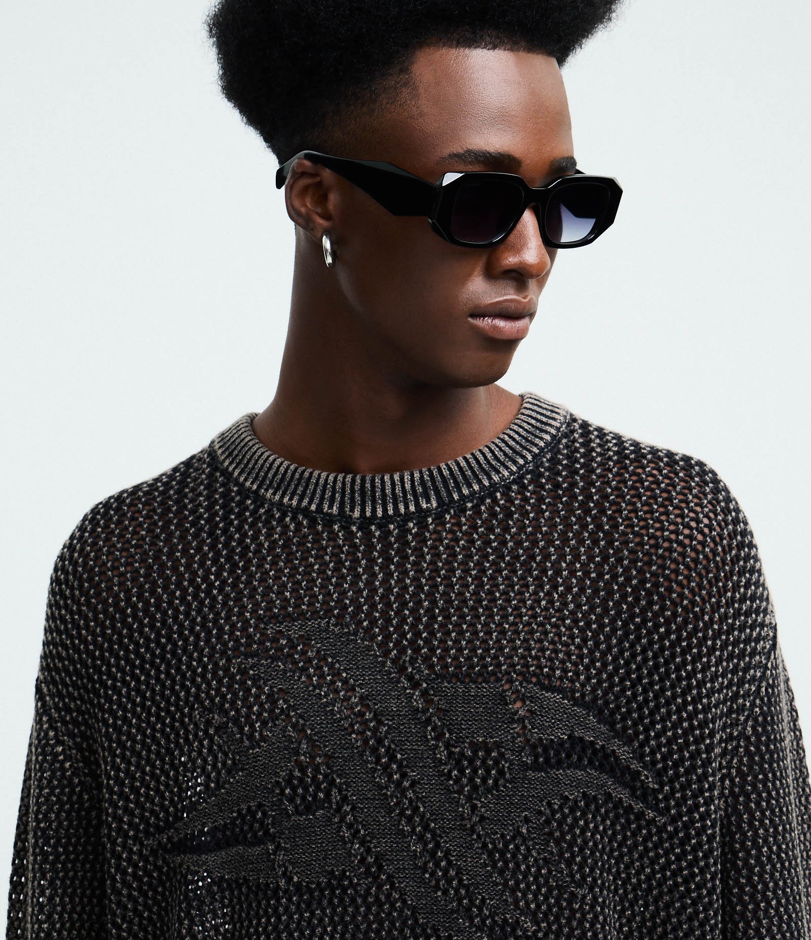 Suéter em Tricô Texturizado com Detalhe Jacquard Localizado Cinza Metalizado 4