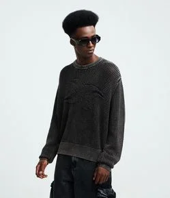 Suéter em Tricô Texturizado com Detalhe Jacquard Localizado