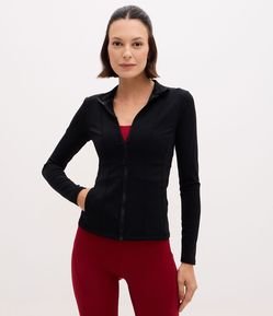 Jaqueta Esportiva em Microfibra com Zíper e Bolsos