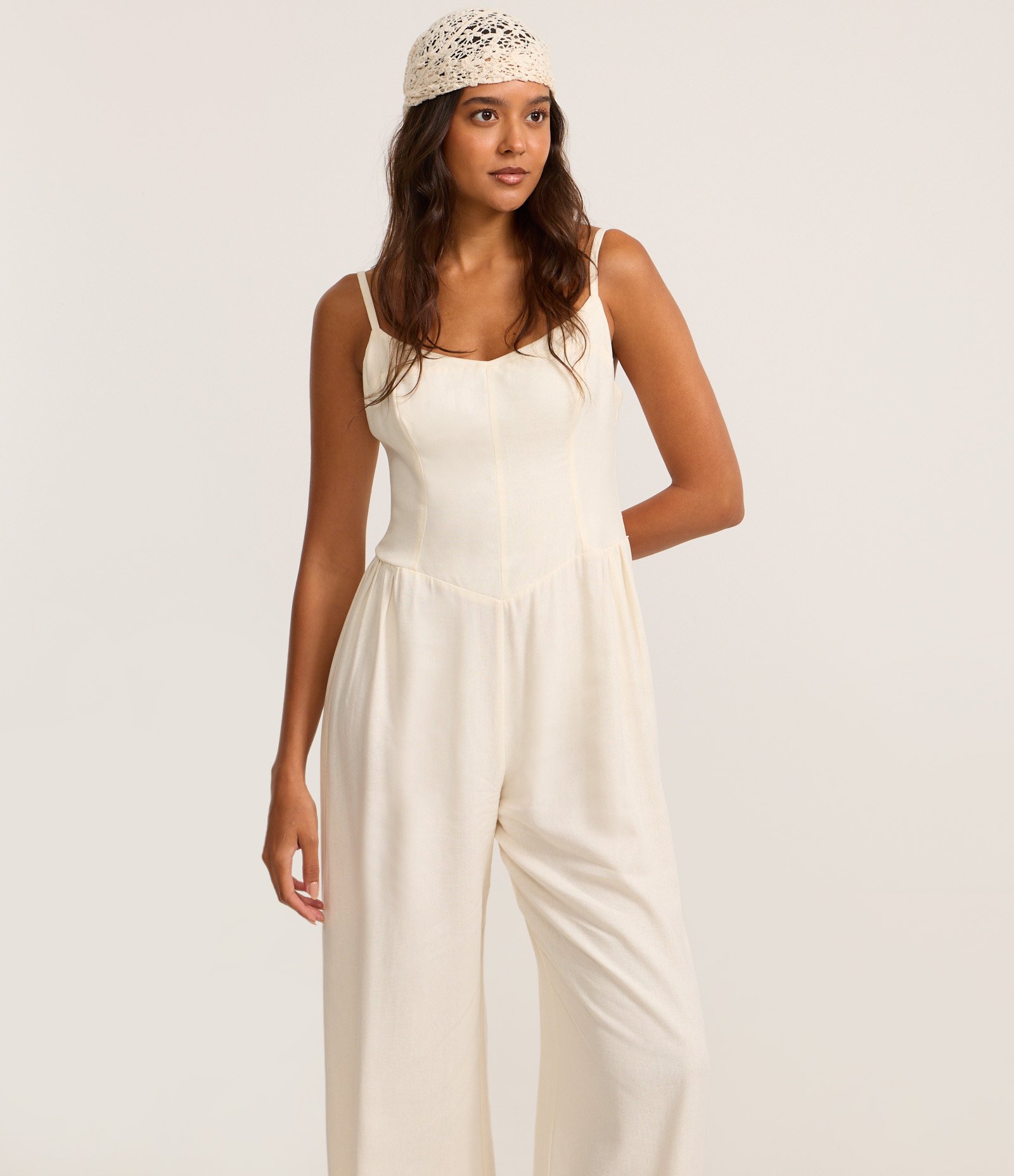 Macacão Pantalona em Viscolinho com Busto Corsetado Off White 2