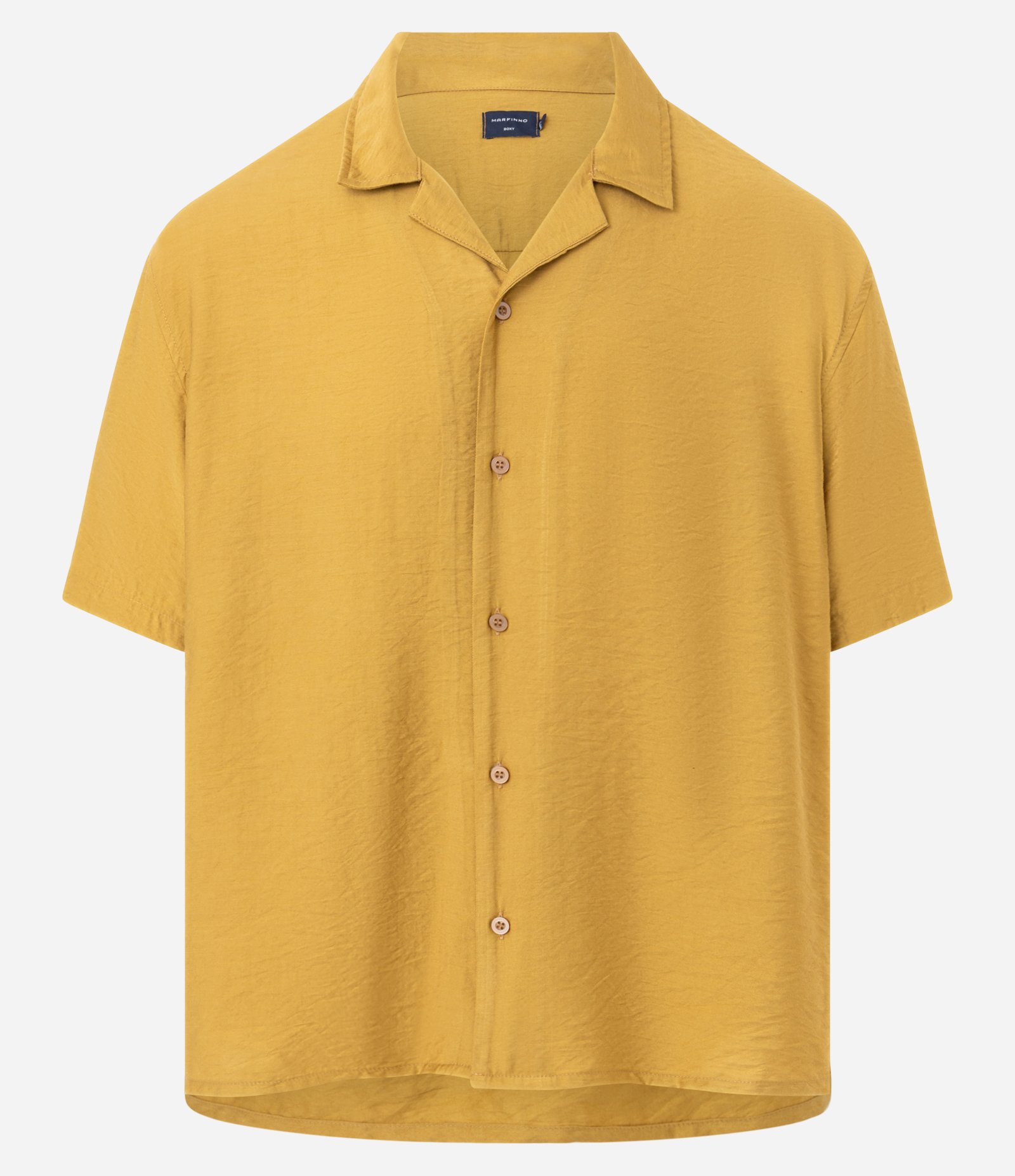 Camisa Boxy em Viscose Texturizado e Gola Bowling Amarelo 6