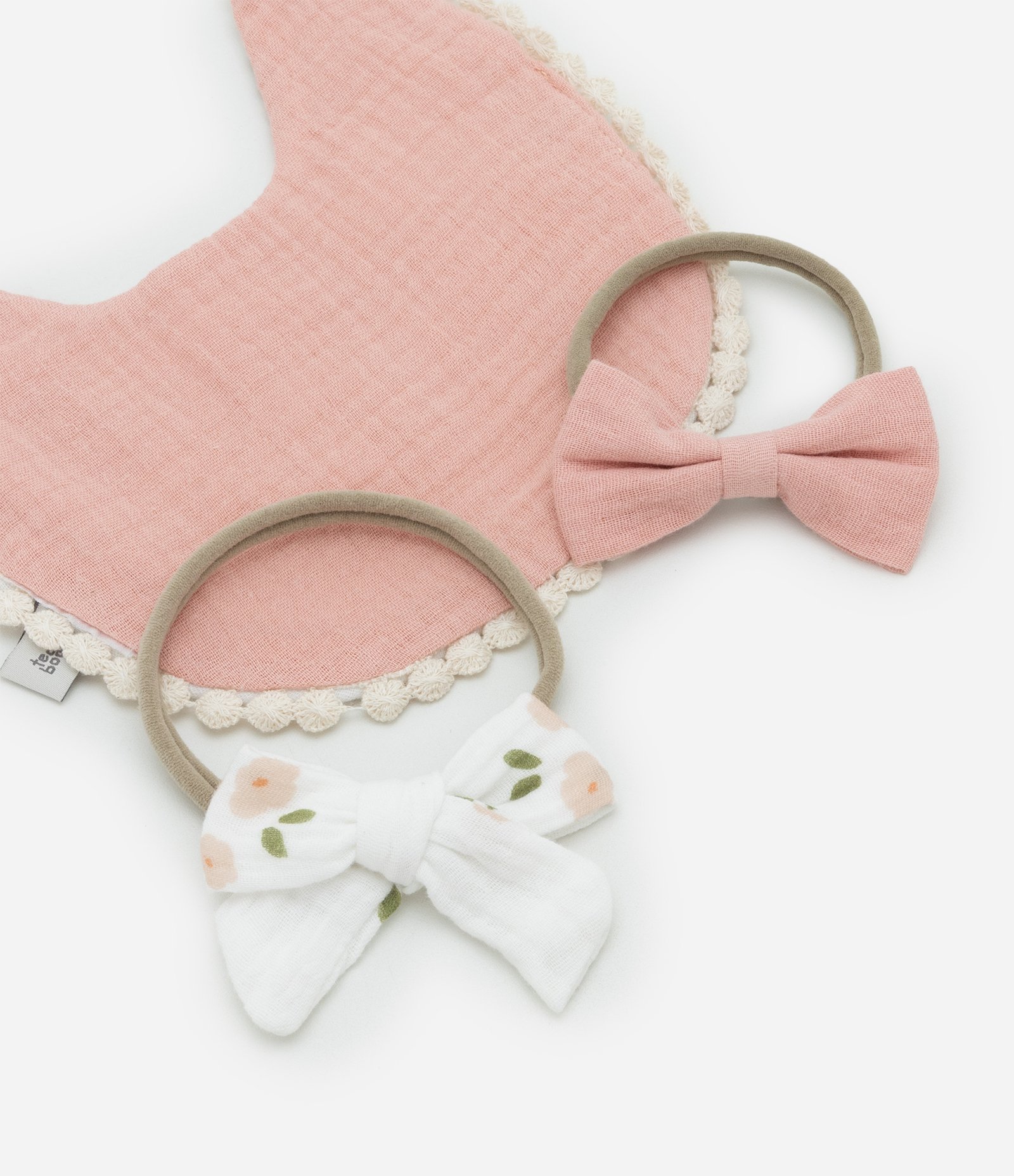 Kit Babador e Laços Infantis com Estampa Floral - Tam Único Rosa/Branco 5
