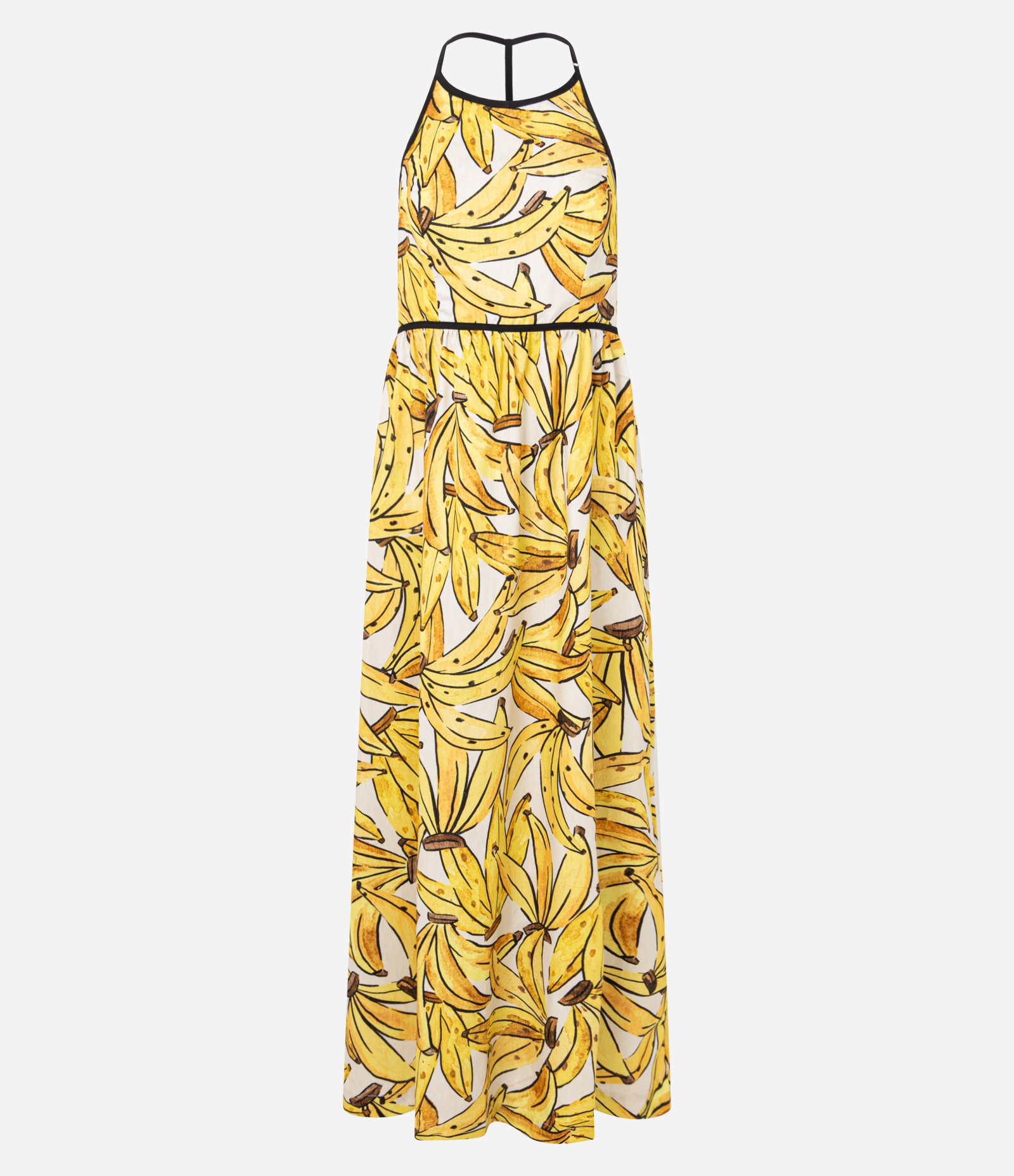 Vestido Long Midi Frente Única com Estampa de Bananas Amarelo 6