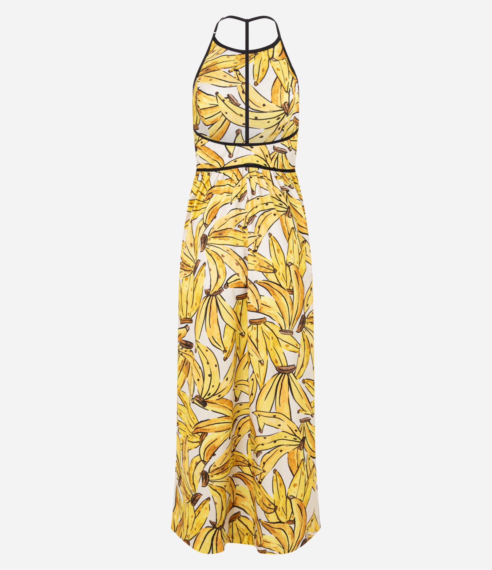 Vestido Long Midi Frente Única com Estampa de Bananas Amarelo 7