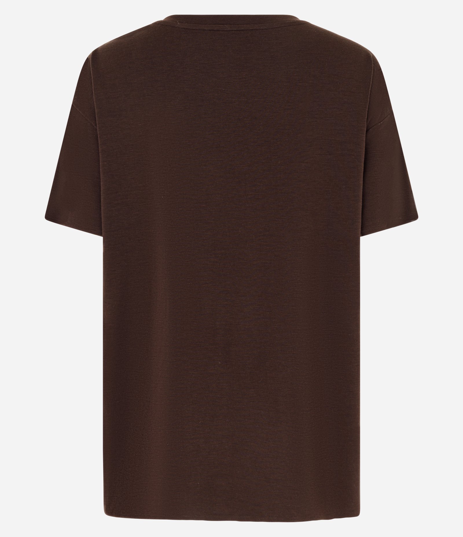 Camiseta Regular em Microfibra Ampla com Fendas Laterais Marrom 5