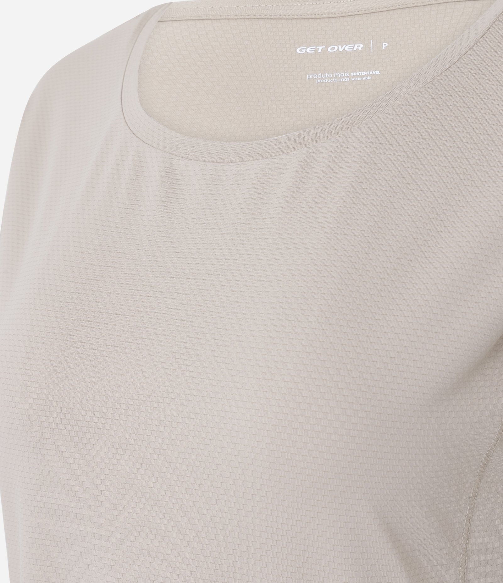 Camiseta Esportiva em Microfibra Texturizada Bege 5