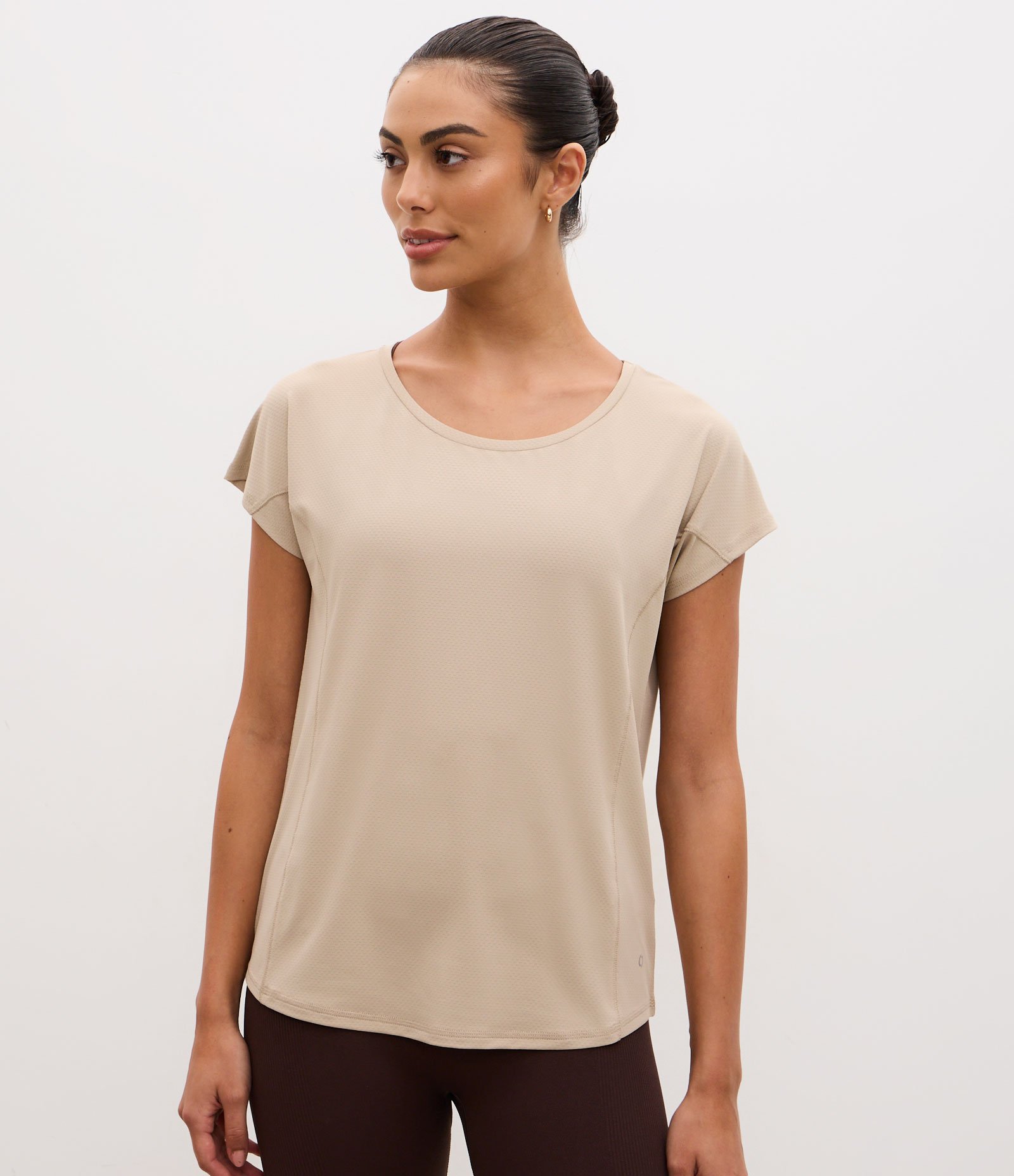 Camiseta Esportiva em Microfibra Texturizada Bege 1