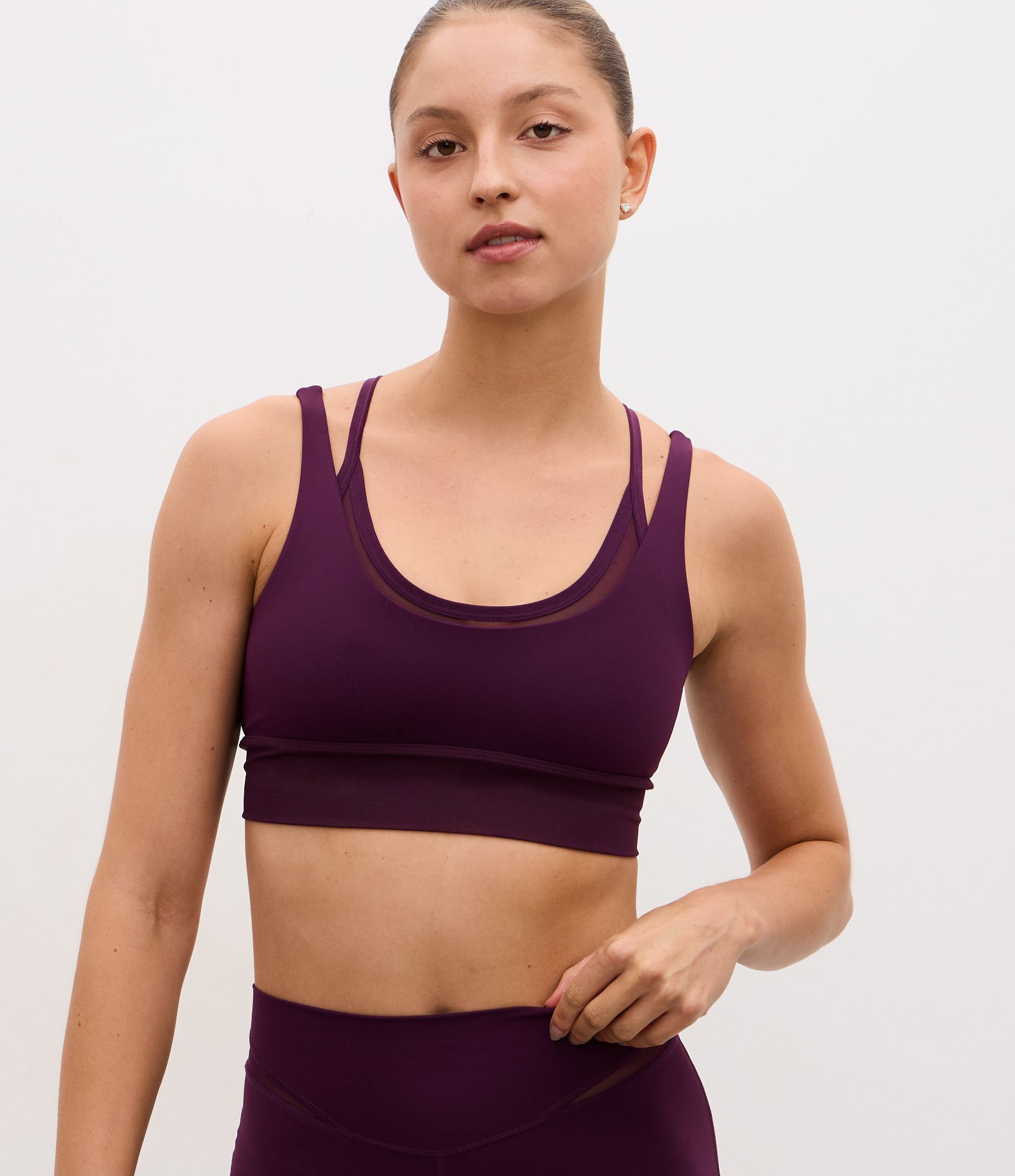 Top Esportivo em Microfibra Liso com Sobreposição e Bojo Roxo 1