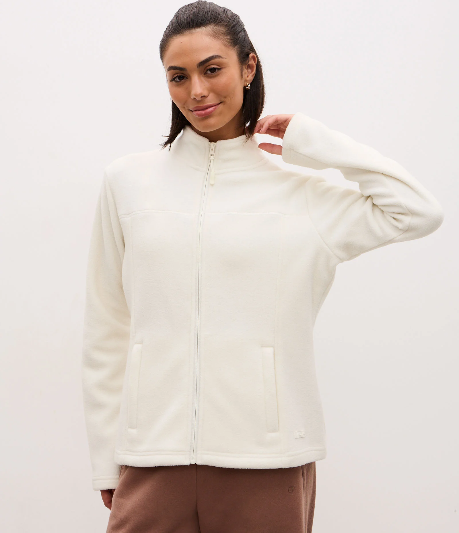 Jaqueta Pesada Esportiva em Fleece com Gola Alta Branco 1