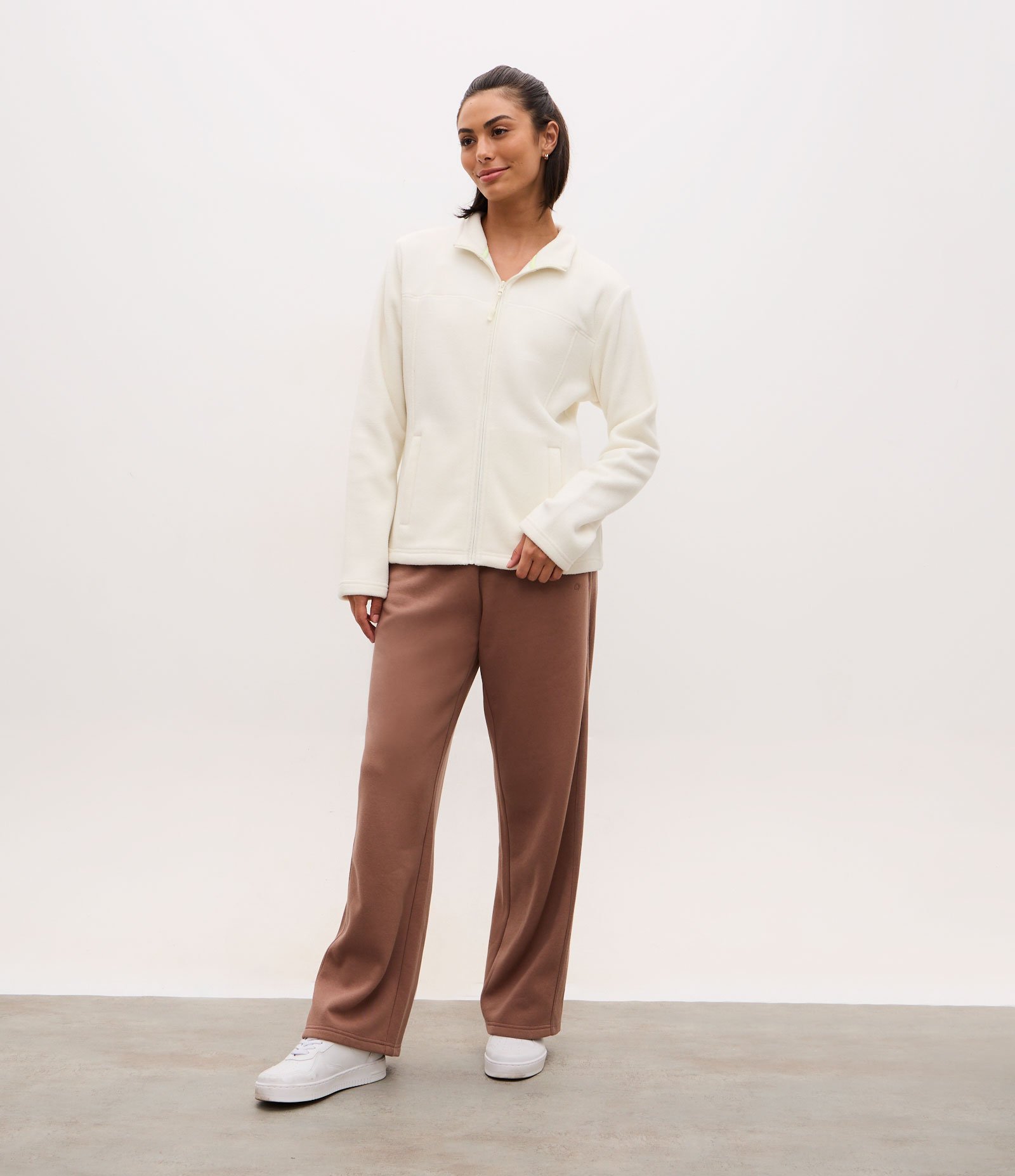 Jaqueta Pesada Esportiva em Fleece com Gola Alta Branco 2